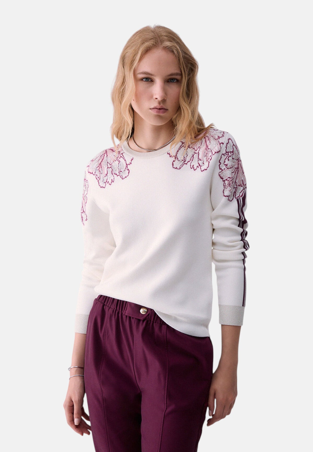 Maglia A Girocollo Donna Liu Jo Con Ricamo Floreale E Paillettes  TF6094MS49I