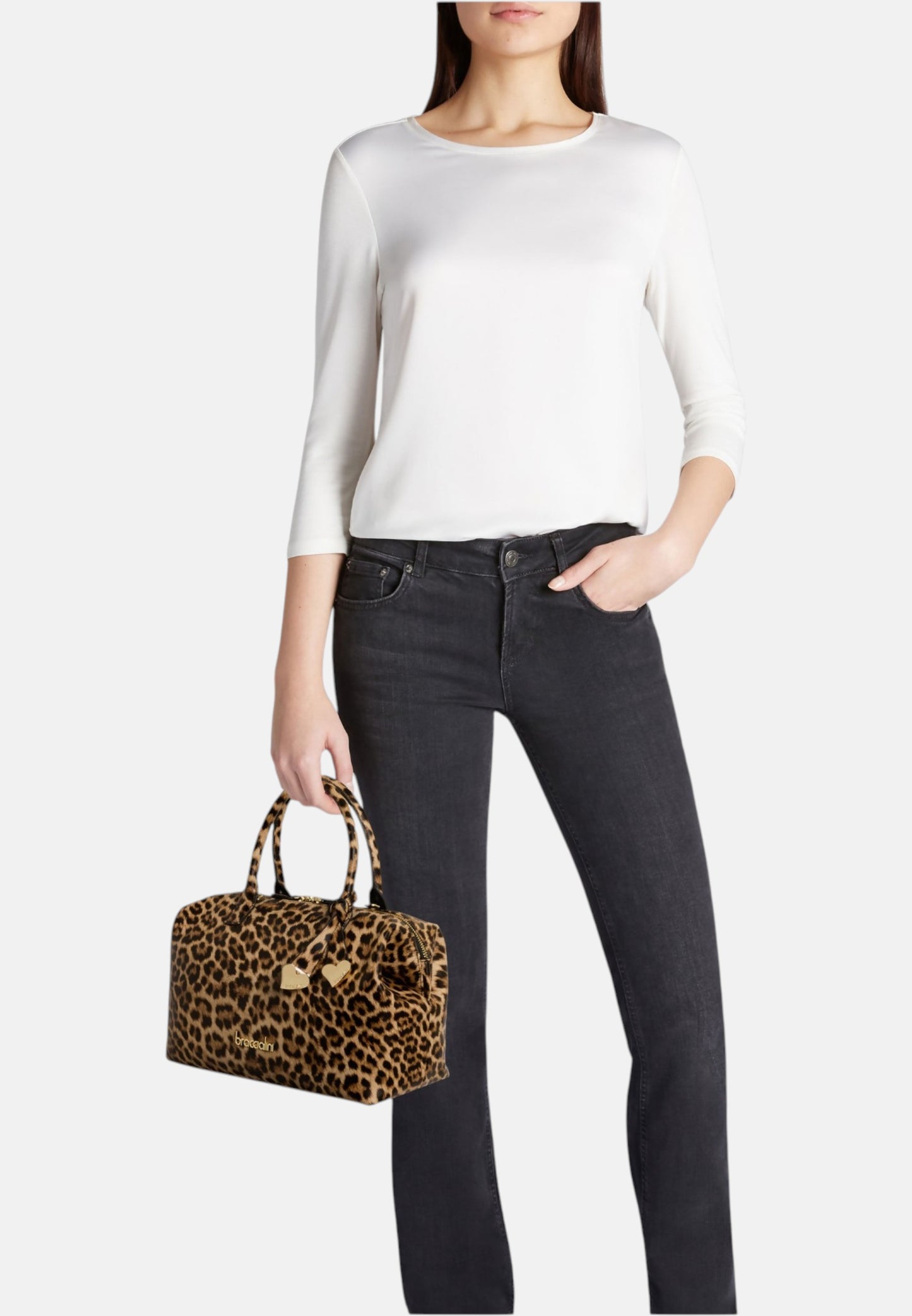 Borsa A Mano Donna Braccialini Bauletto In Pelle Con Stampa Leopard Michelle B19015PP