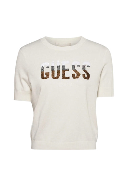 Maglione A Girocollo Donna Guess Manica Corta Layla Boxy Logo W5YR25Z2NQ2