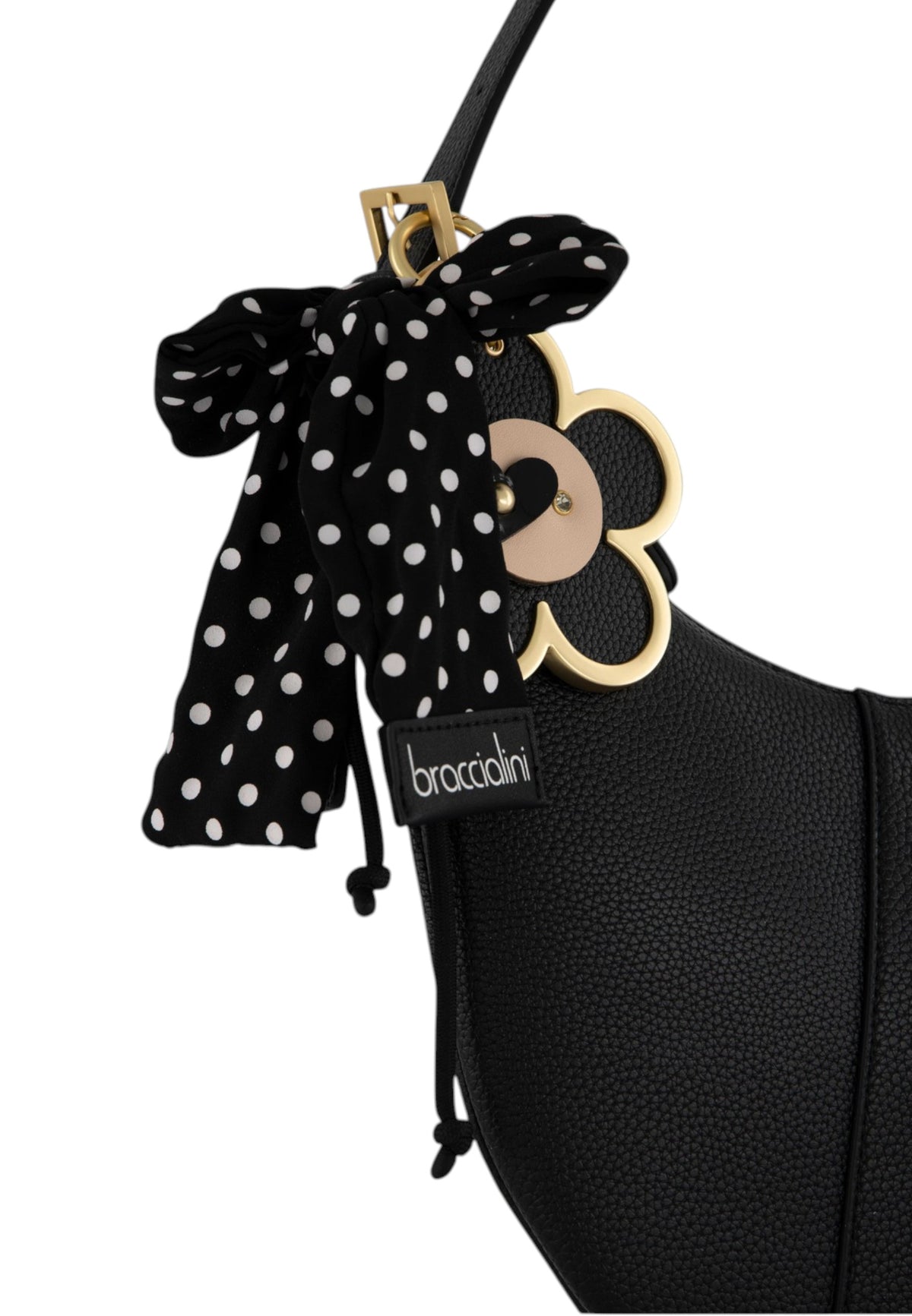 Borsa A Spalla Donna Braccialini Hobo, Singolo, Chiusura con zip, Una tasca interna portacellulare, Charm removibile con margherita e fiocco a pois, Dimensioni: 32.5 x 7 x 29 Cm Beth B19227YY