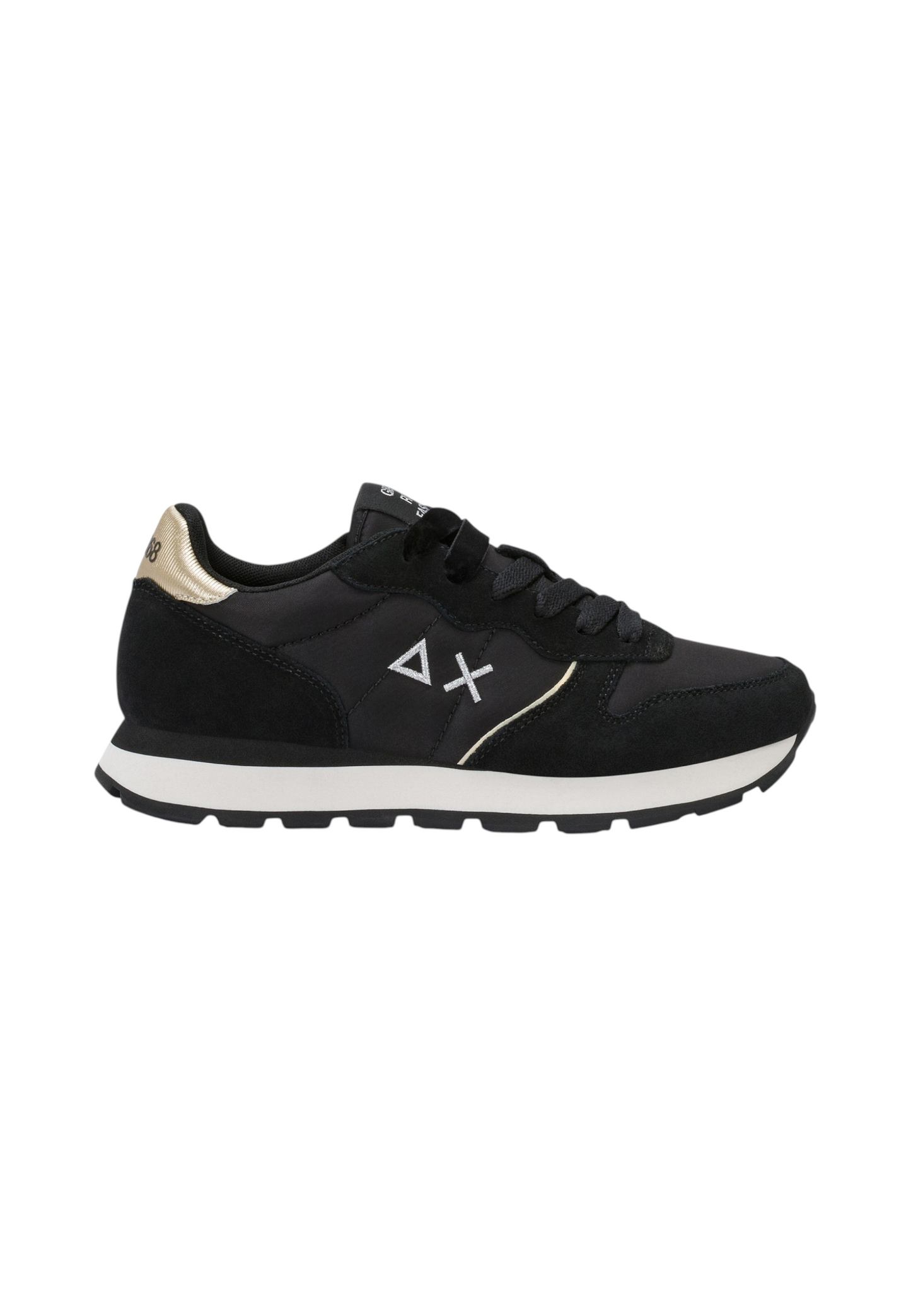 Sneakers Basse Donna Sun68 Stile Running, Nylon E Suede, Dettagli Laminati Ally Silver Gold Z46202