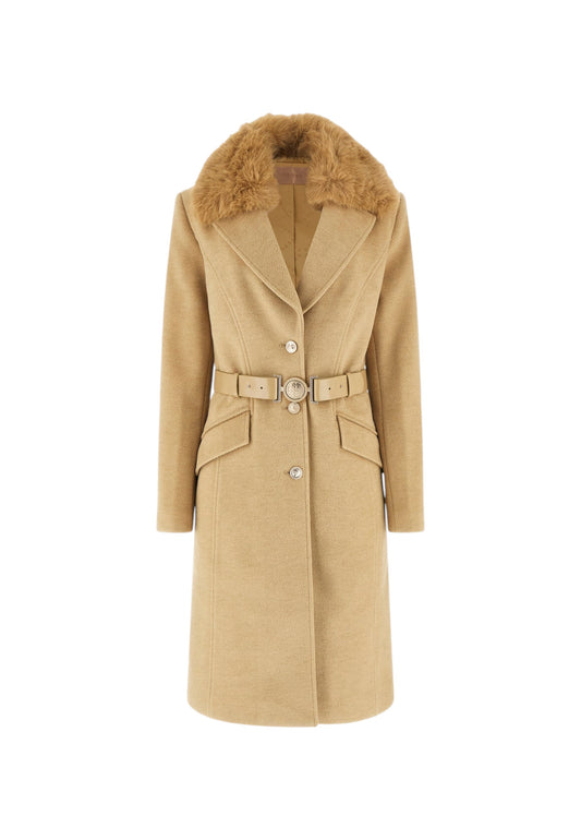 Cappotto  Donna Guess Con Cintura e Collo In Eco Pelliccia New Patrice W5BL25W2672