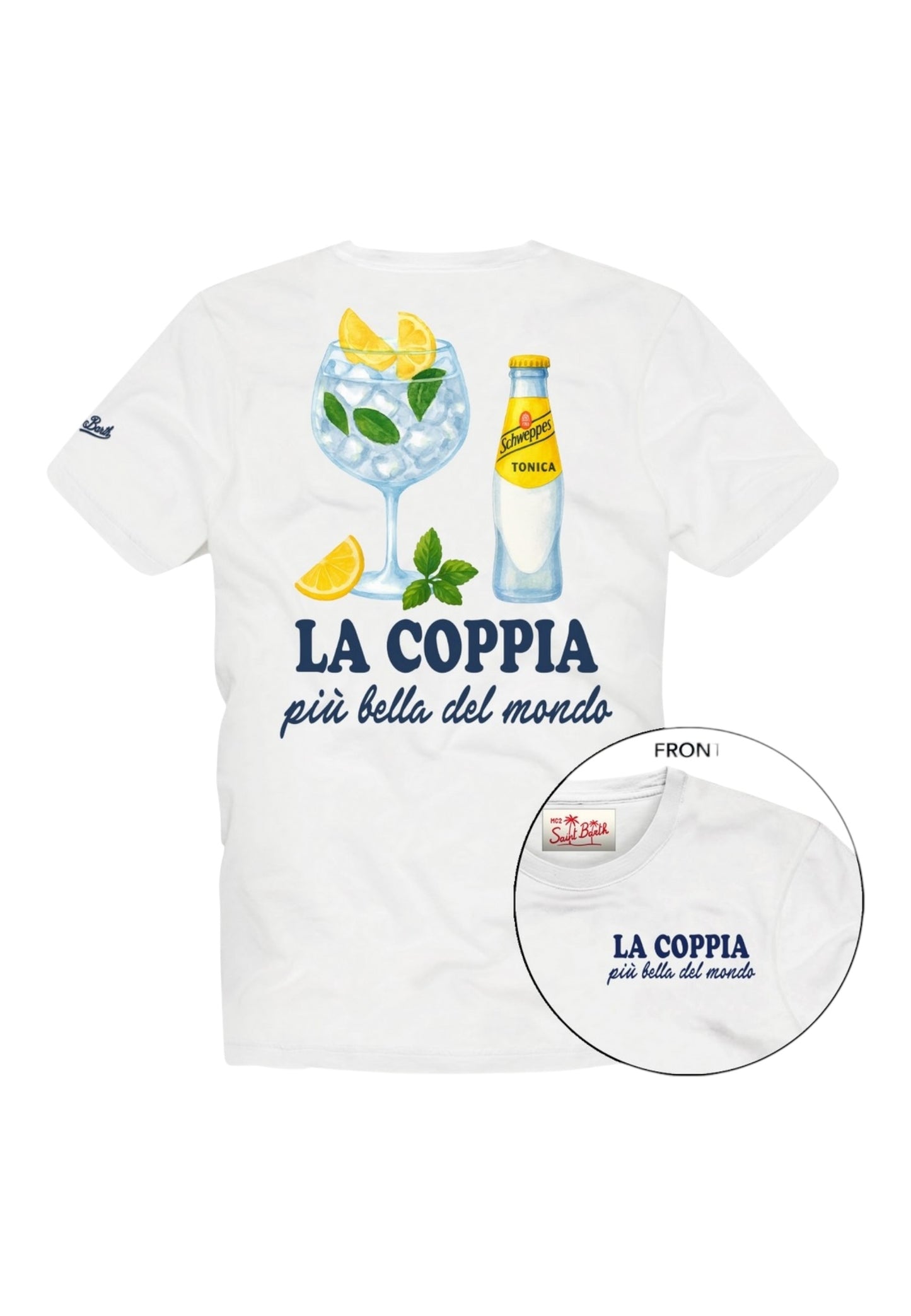 T-Shirt Manica Corta Uomo Mc2 Saint Barth Stampa/Ricamo Fronte E Retro Coppia Schweppes Portland PRL0002