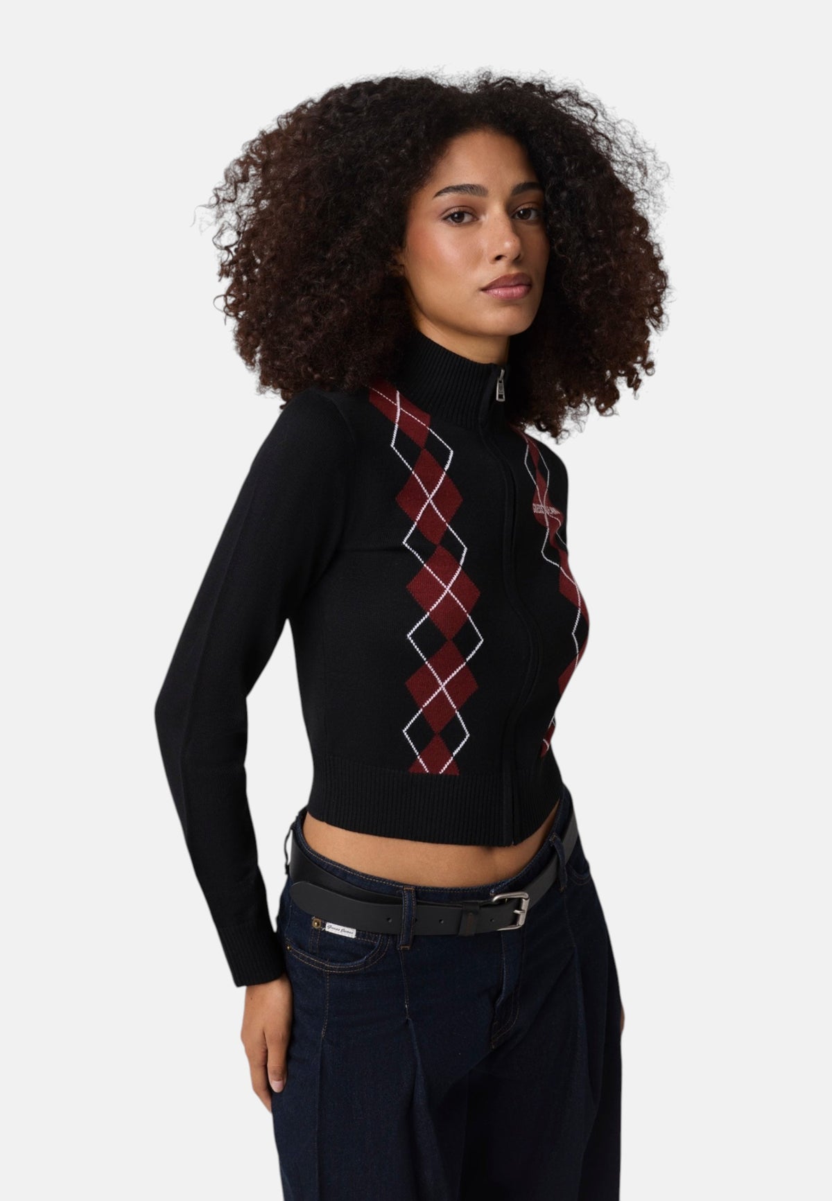 Cardigan  Donna Guess Collo lupetto, Zip intera, Motivo argyle Gj W6BR10Z1253