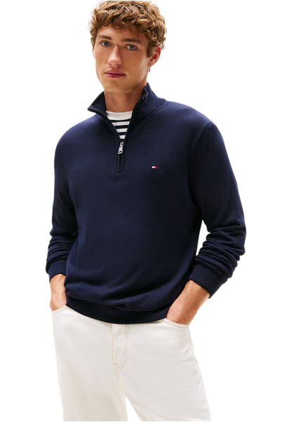 Maglione Collo Alto Uomo Tommy Hilfiger Con Mezza Zip Essential Cotton MW0MW37331