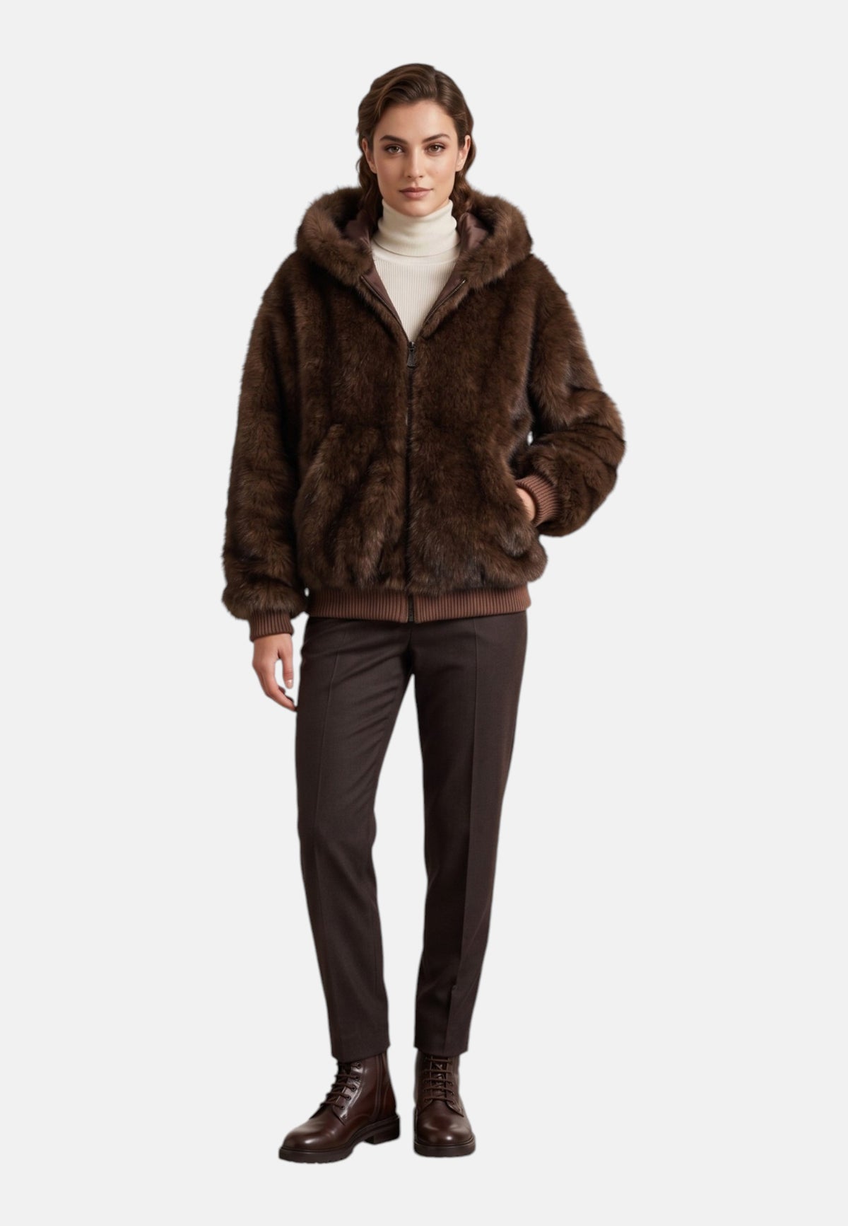 Giacca Invernale Donna Roy Roger's Effetto pelliccia sintetica, linea boxy, cappuccio, fodera in poliestere Boxy hoodie RND90446CT03XXXX
