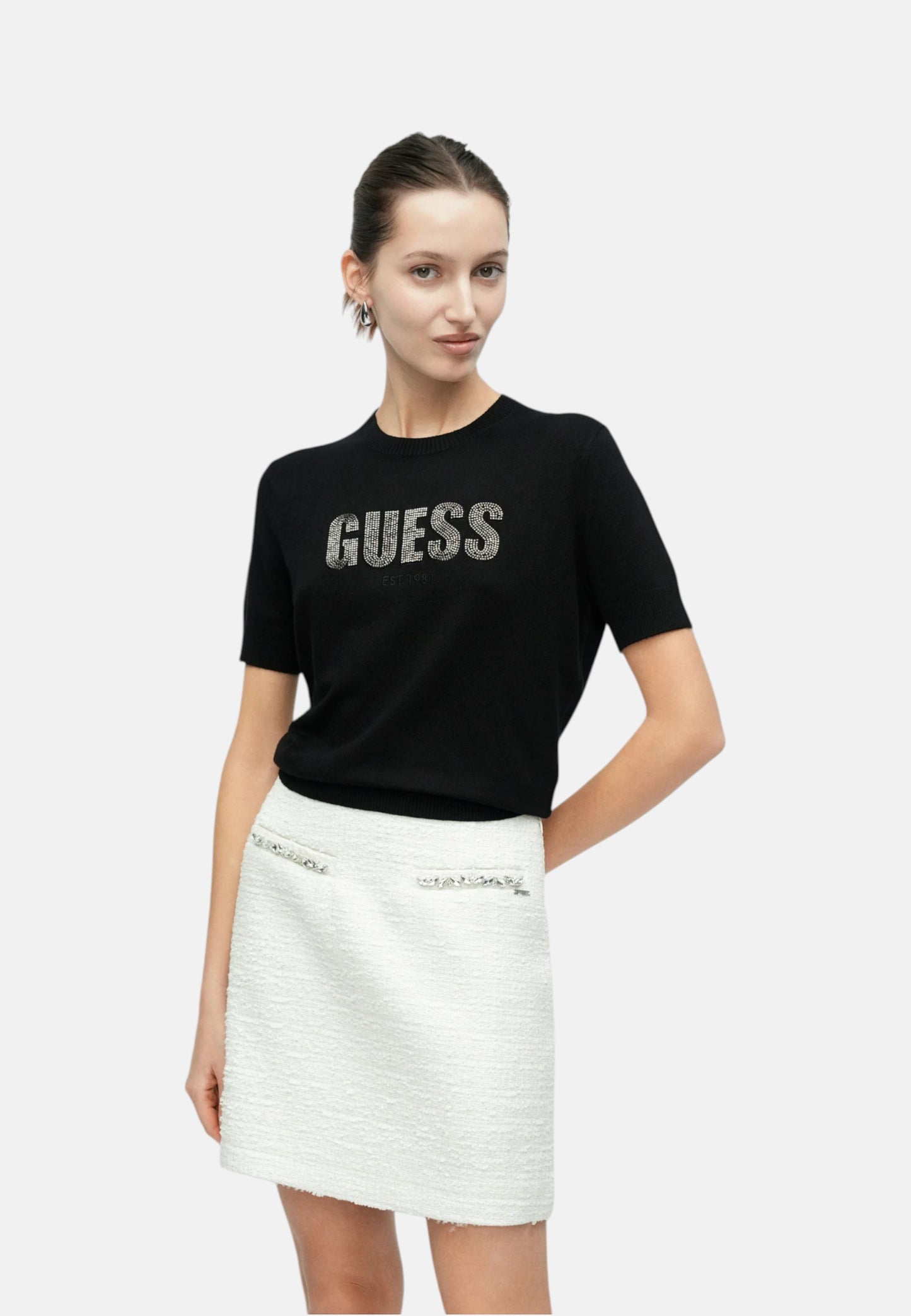 Maglia A Girocollo Donna Guess Manica Corta Norah Logo W6RR47Z2NQ2