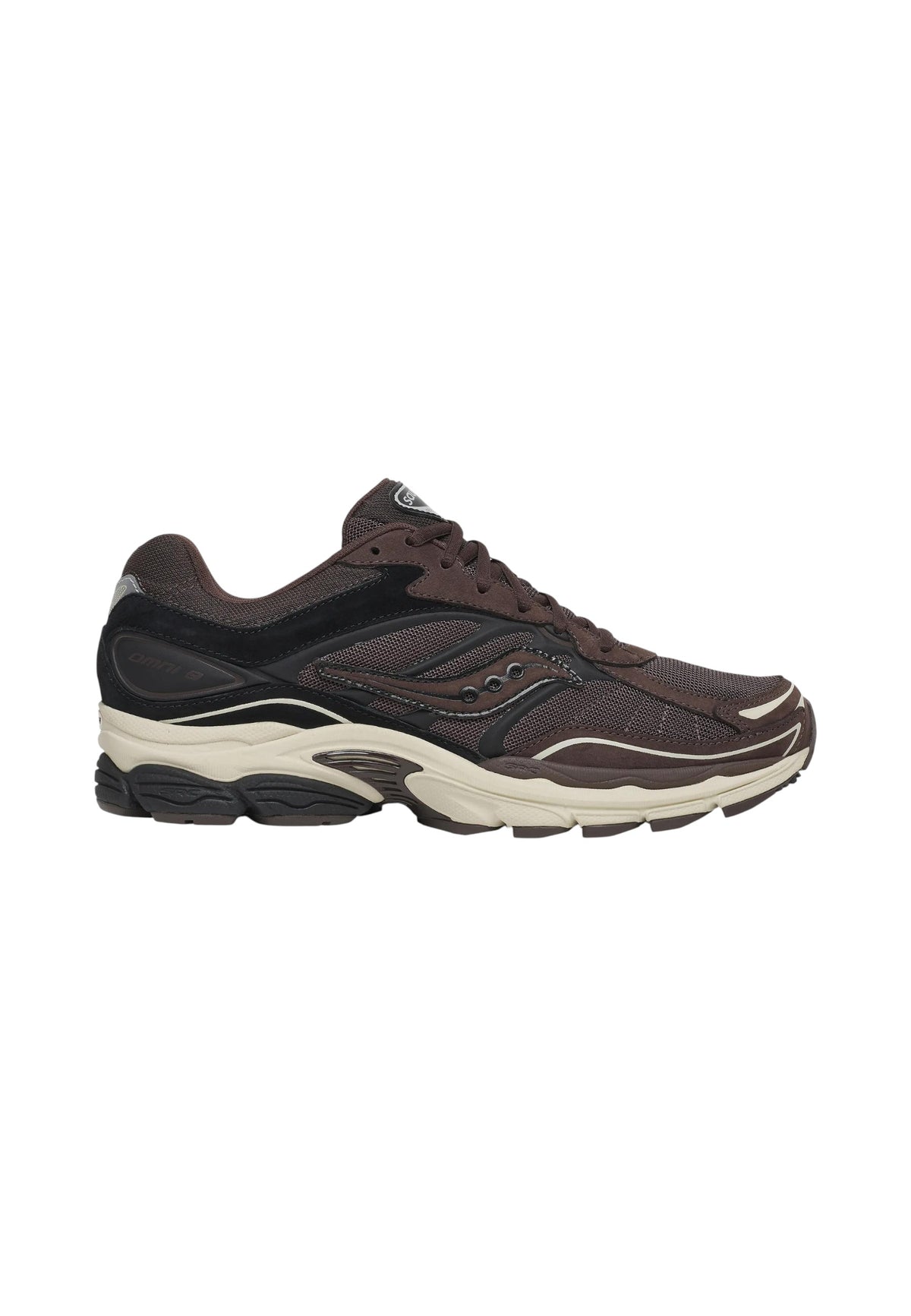Sneakers Basse Uomo Saucony Chiusura con lacci, Tomaia in mesh aperto traspirante, Inserti in pelle scamosciata, Gabbia stabilizzante gommata, Ammortizzazione GRID Progrid Omni 9 S101835