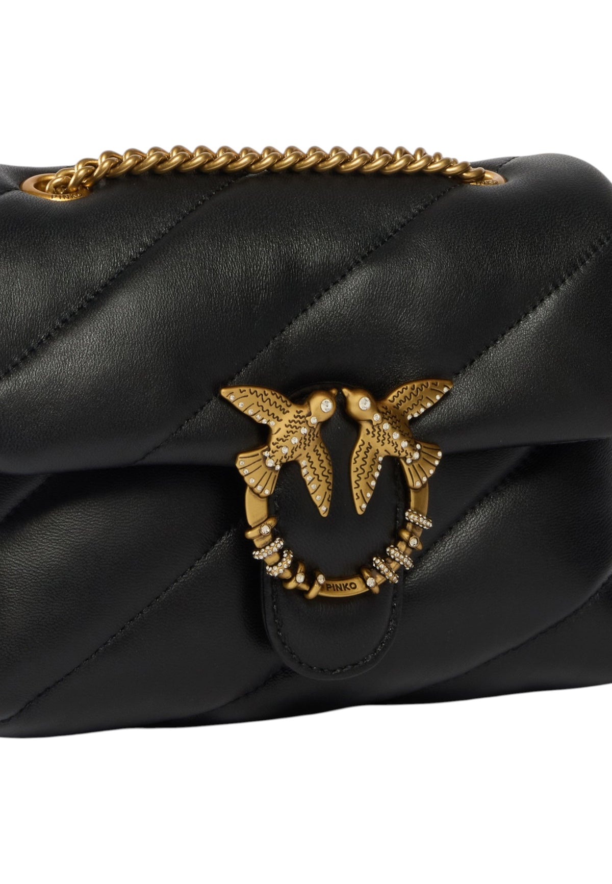 Borsa A Tracolla Donna Pinko Nappa trapuntata, formato mini, nuova fibbia Love Birds, tracolla a catena, misure 21 x 9 x 15 cm Love Puff Mini New Buckle 107058A0F2