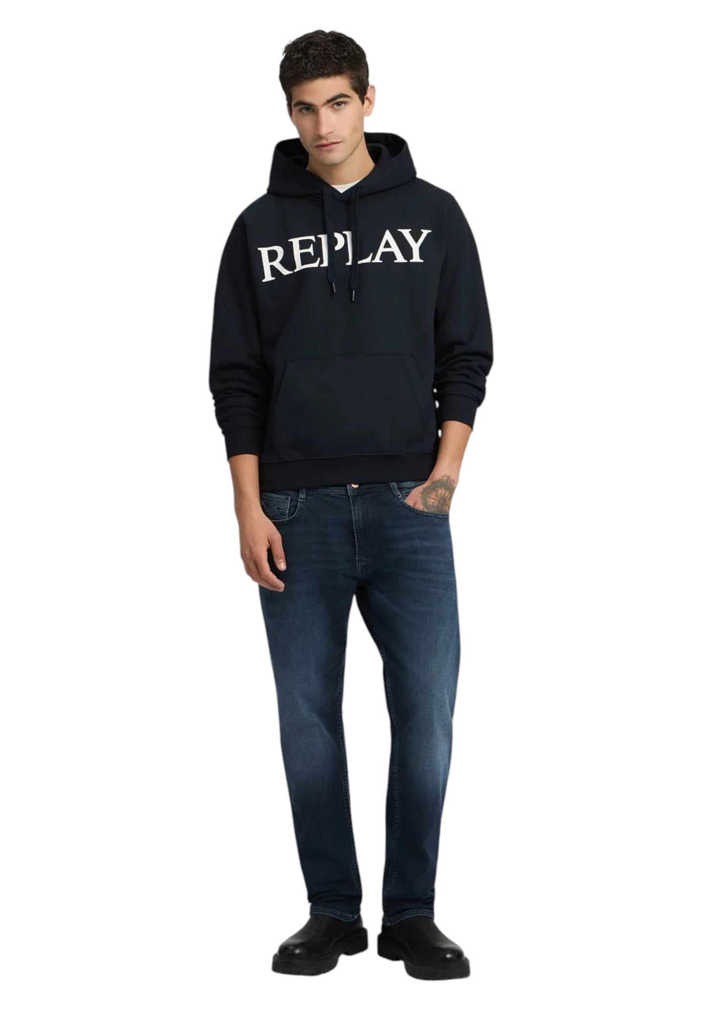 Felpa Con Cappuccio Uomo Replay Con Lettering  M3104 .000.23832