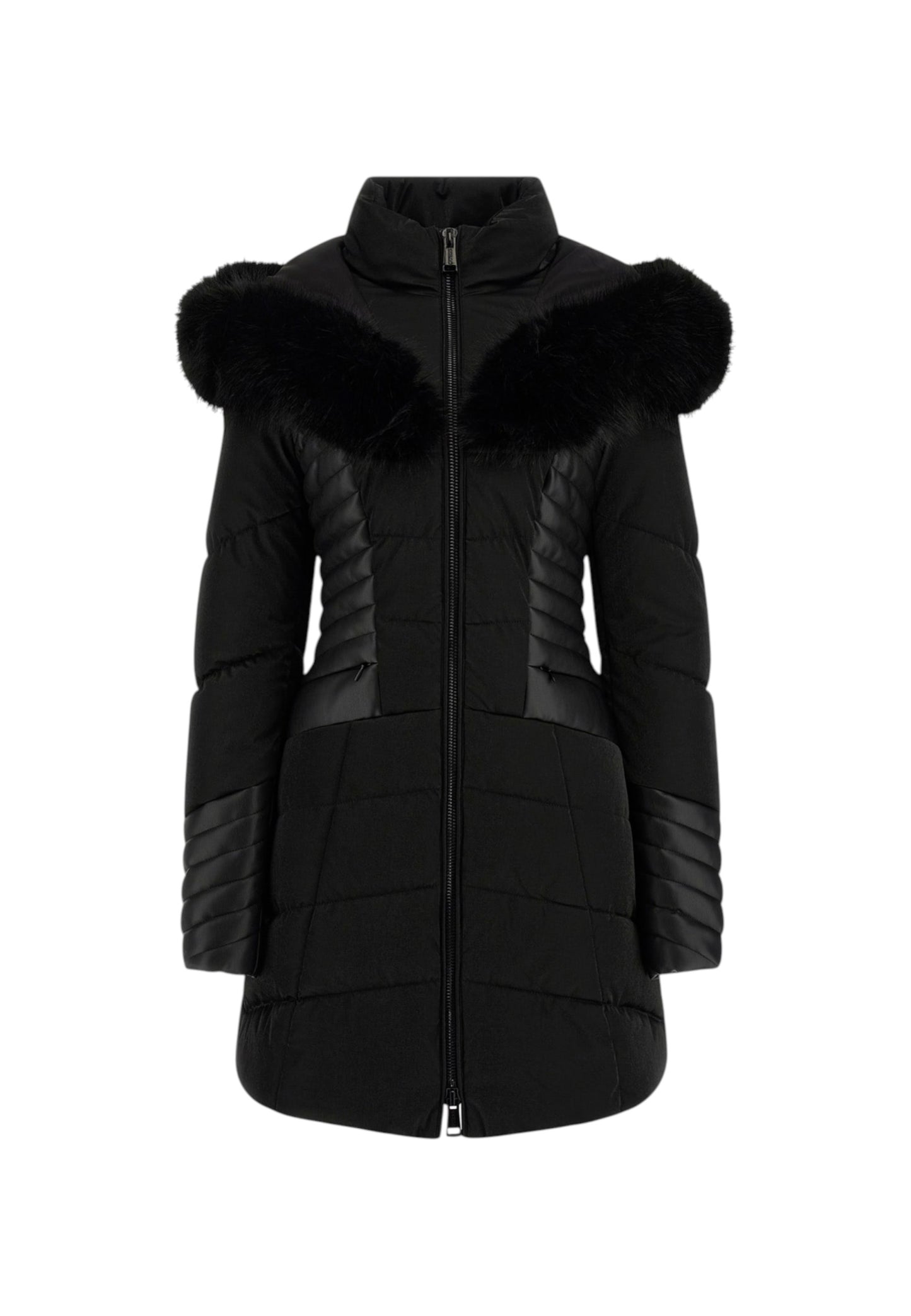 Piumino Lungo Donna Guess Con Cappuccio In Eco Pelliccia New Oxana W4BL61WGLZ0