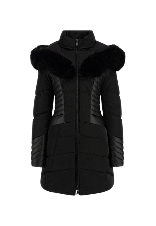 Piumino Lungo Donna Guess Con Cappuccio In Eco Pelliccia New Oxana W4BL61WGLZ0