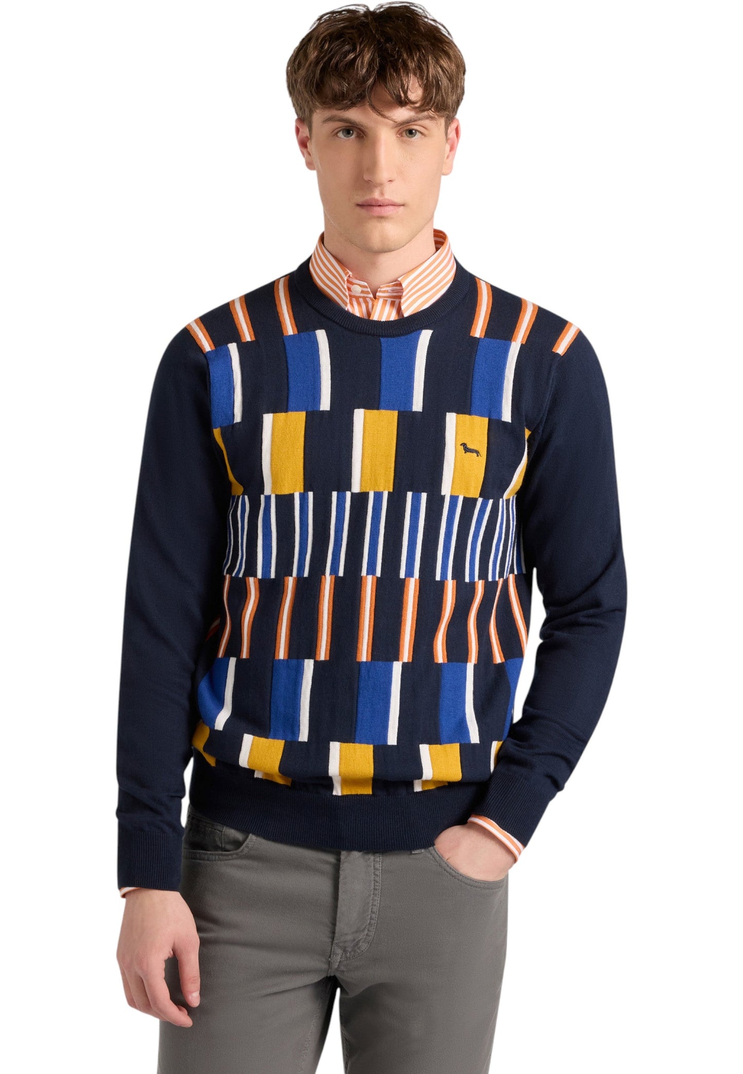Maglione A Girocollo Uomo Harmont & Blaine Pull Righe Jaquard Verticali Davanti  HRP825030788