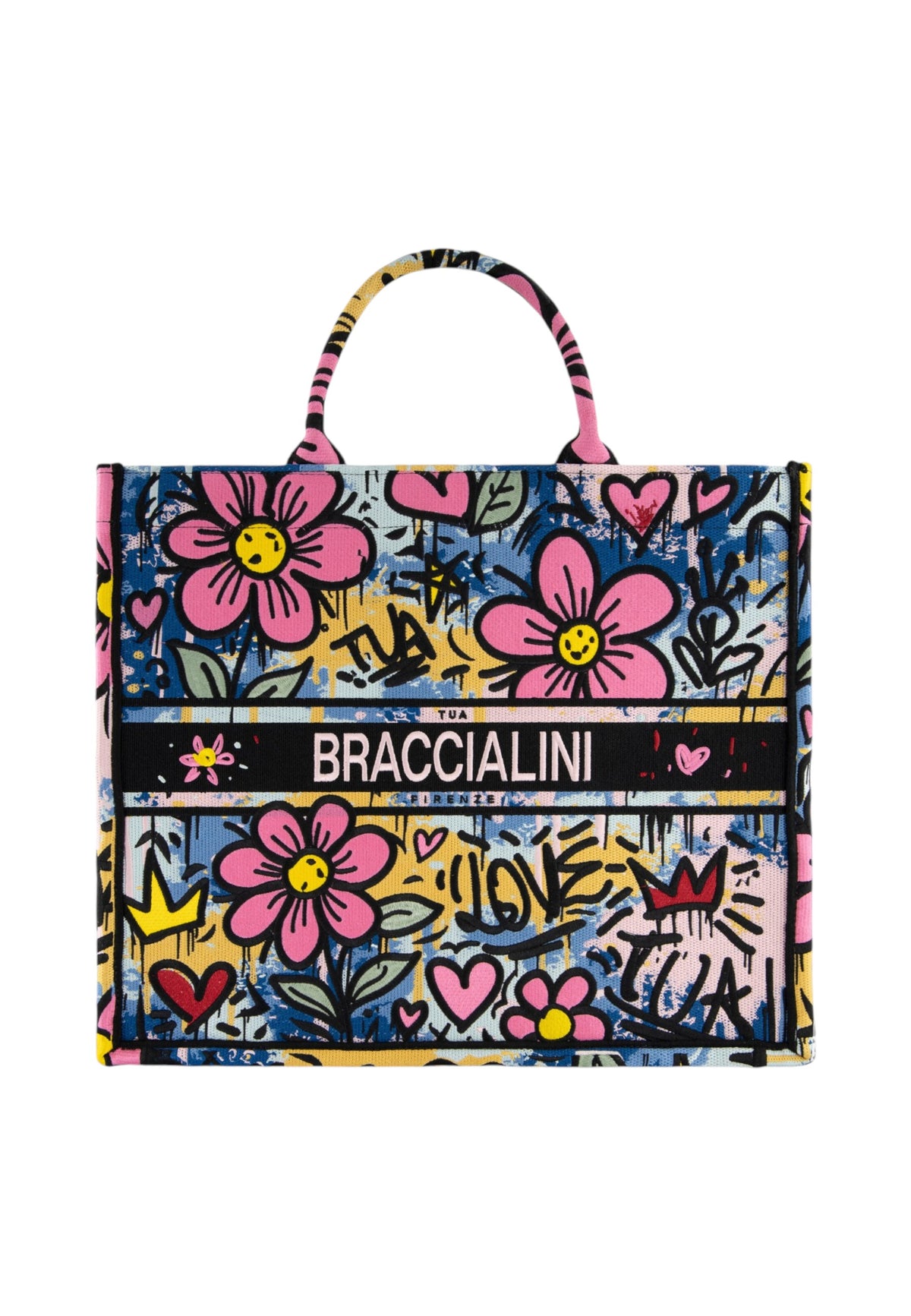 Borsa A Mano Donna Braccialini Tote, Doppio con tracolla removibile e regolabile, Con pochette interna removibile, Stampa graffiti ispirata alla street art, Dimensioni: 41.5 x 18 x 34 Cm Queen B19280TY