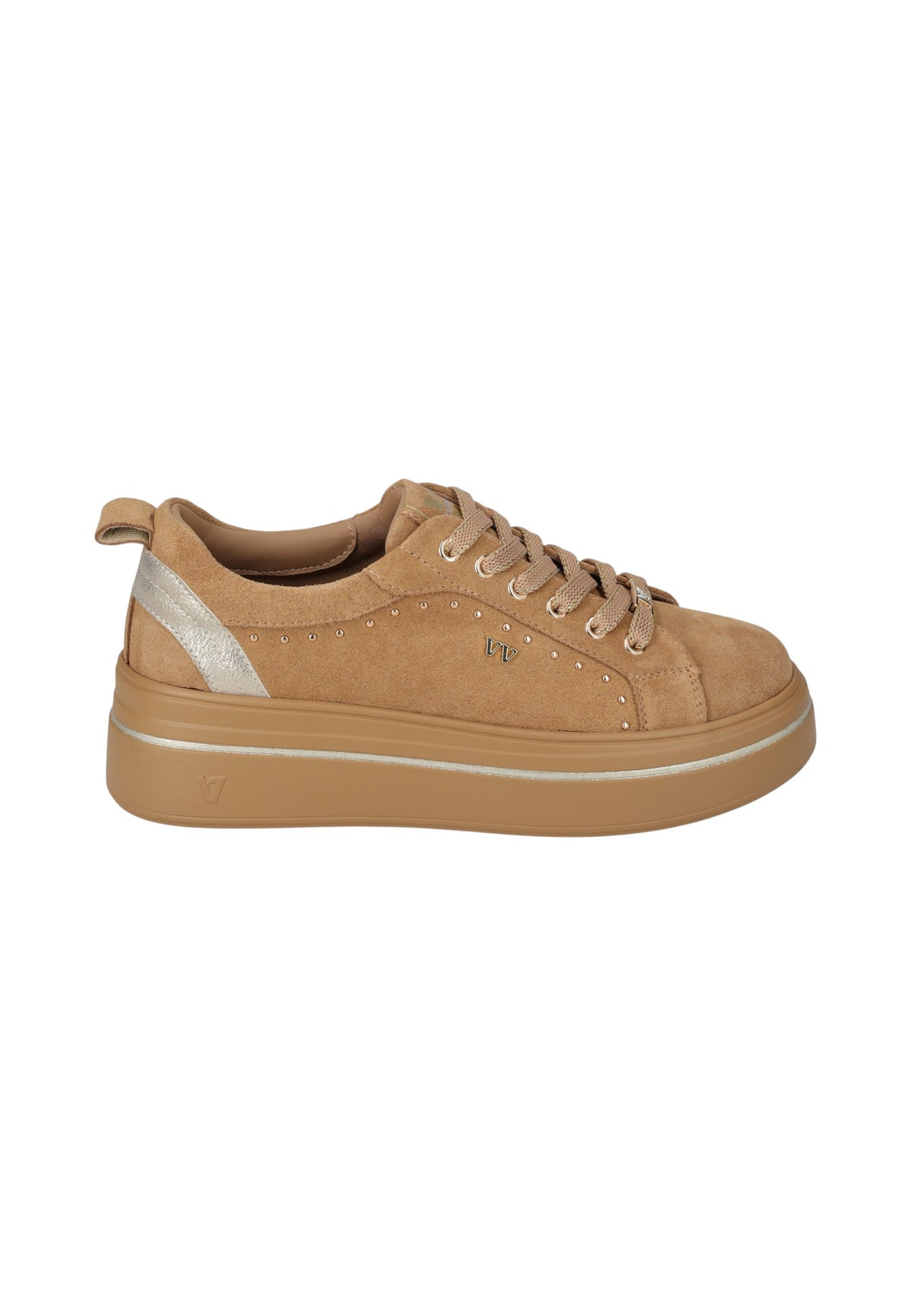 Sneakers Basse Donna Valleverde chiusura con lacci, inserto metallizzato sul tallone, suola alta, sottopiede in pelle  V35451
