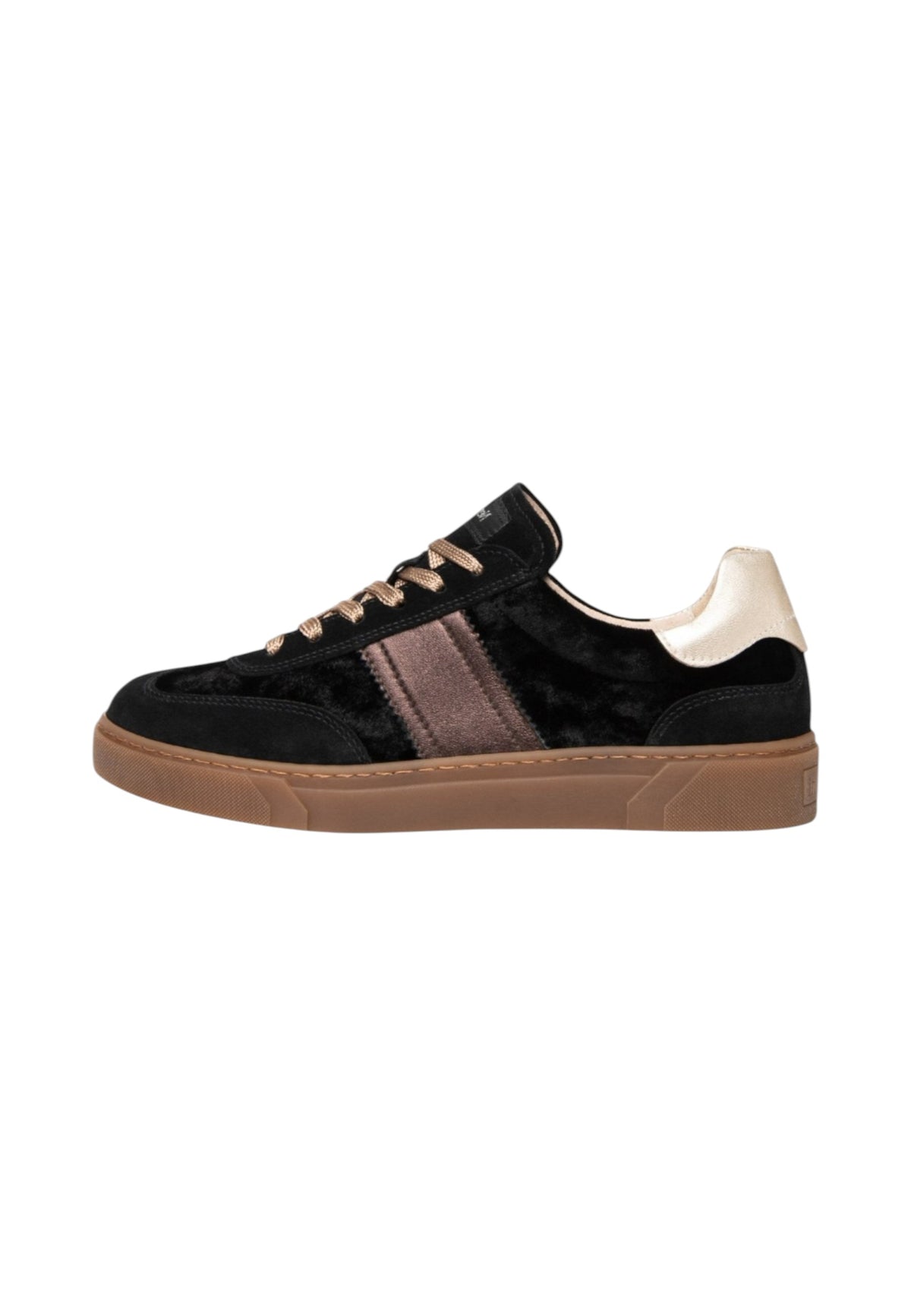 Sneakers Basse Donna Nero Giardini Tomaia in pelle, pelle scamosciata e tessuto, chiusura con lacci, pannelli laterali, suola color gomma, Made in Italy  I617425D