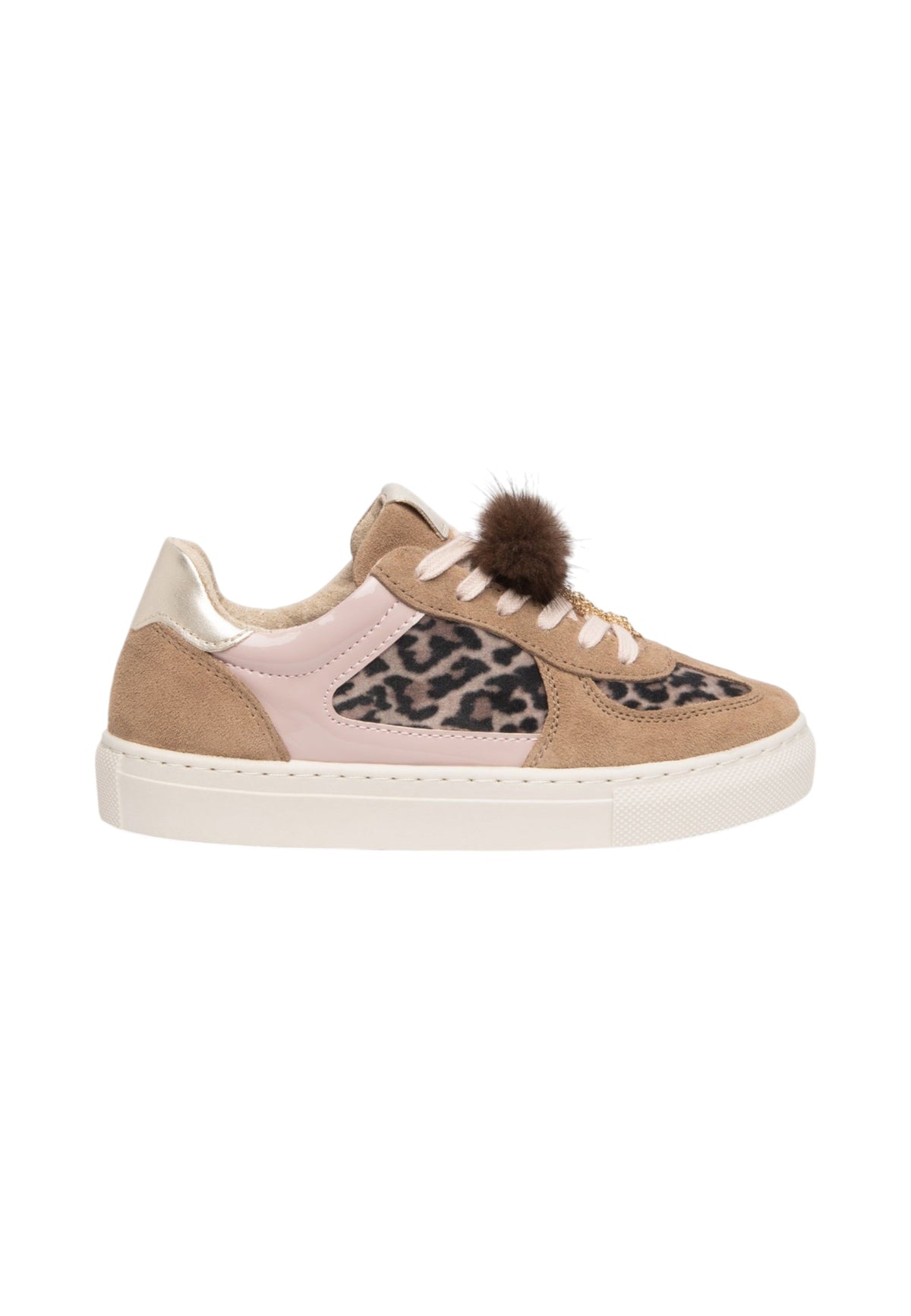 Sneakers Basse Donna Nero Giardini Tomaia in pelle scamosciata e tessuto, inserti animalier, dettagli laminati, pompon decorativo, suola in gomma, Made in Italy  I633721F