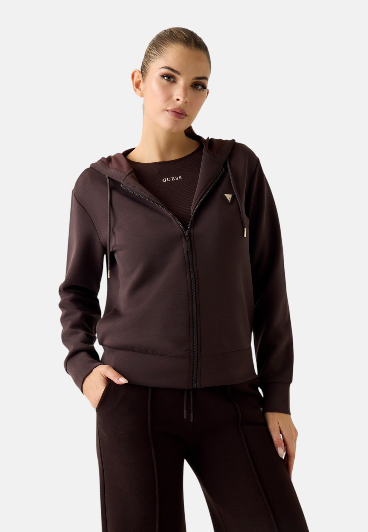 Felpa Con Cappuccio Donna Guess Zip intera Olympe V4YQ06KCAY2