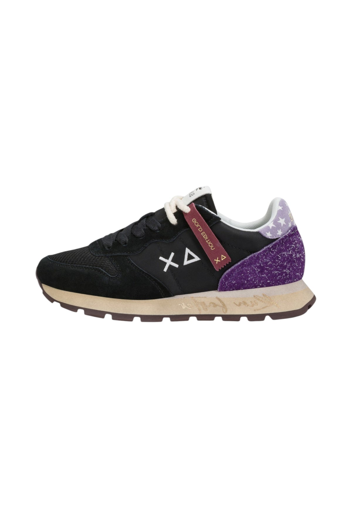 Sneakers Basse Donna Sun68 Stile Running, Nylon E Suede, Ricami Floreali Ally Vintage Z46207