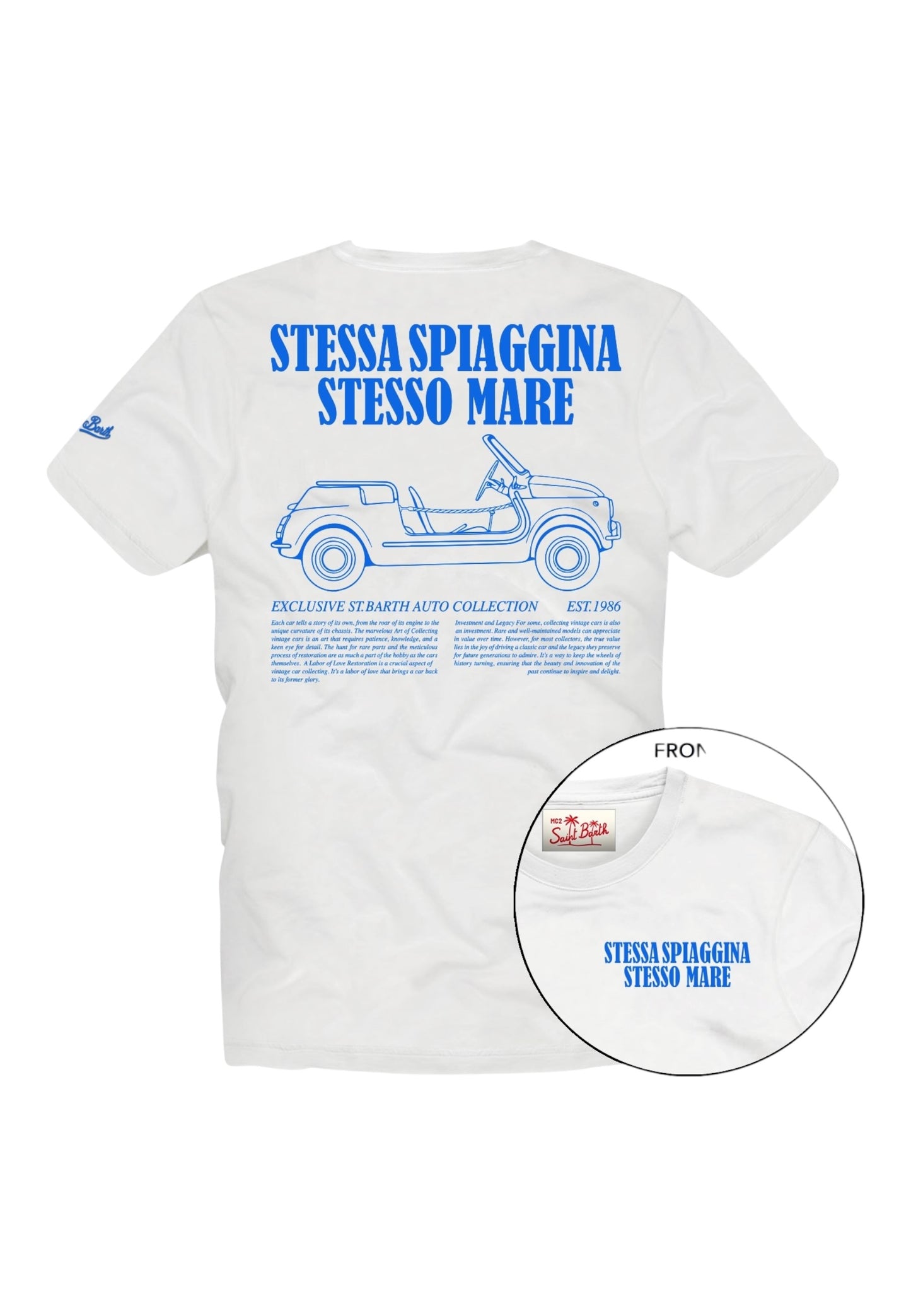 T-Shirt Manica Corta Uomo Mc2 Saint Barth Stampa/Ricamo Fronte E Retro Stessa Spiaggina Car Portland PRL0002