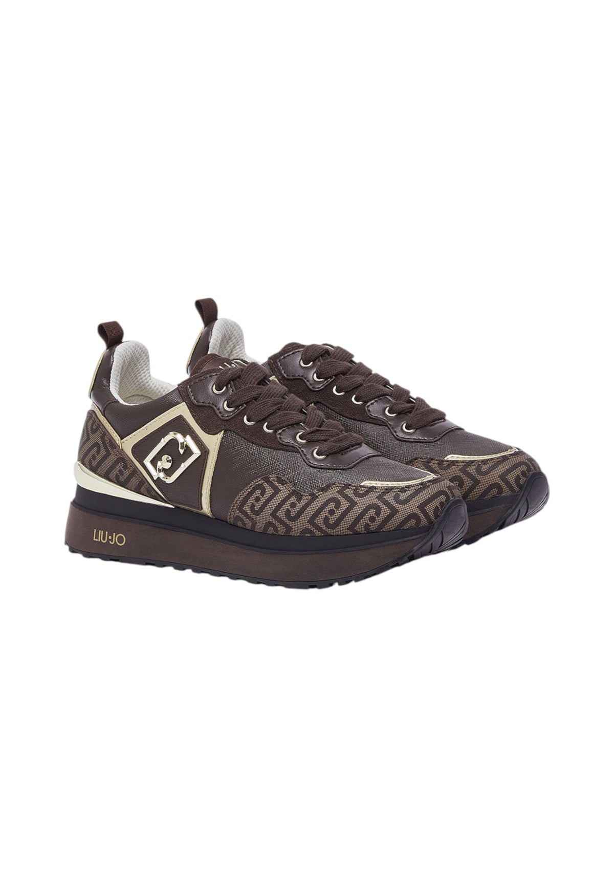 Sneakers Basse Donna Liu Jo Con Platform, Stampa Monogram E Inserti Effetto Saffiano Liu Jo Maxi Wonder 01 BF6001EX339