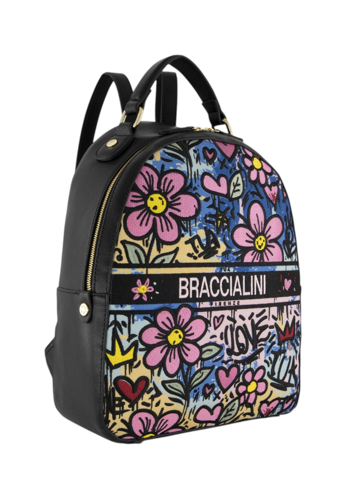 Zaino  Donna Braccialini Zaino compatto, Singolo con tracolle regolabili, Chiusura con zip, Due tasche interne, una con zip e una aperta, Motivo jacquard con ricami e dettagli graffiti, Dimensioni: 22 x 15 x 28 Cm Jacquard B19294TY