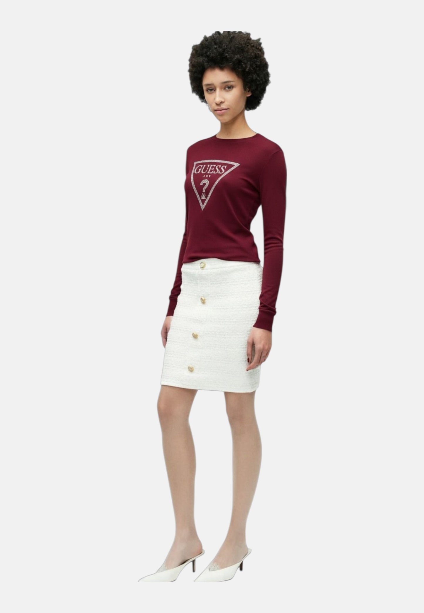 Maglia A Girocollo Donna Guess  Sasha Triangle Logo W6RR49Z2NQ2