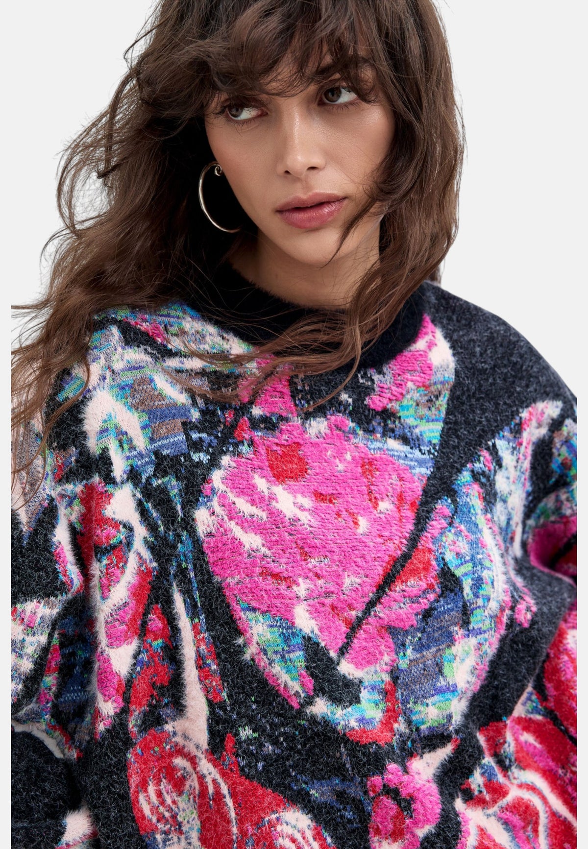 Maglione A Girocollo Donna Desigual Collaborazione M. C. Lacroix, Motivo floreale, Fit oversize, Maglia grossa, Poliestere riciclato Jardim 26WWJF05