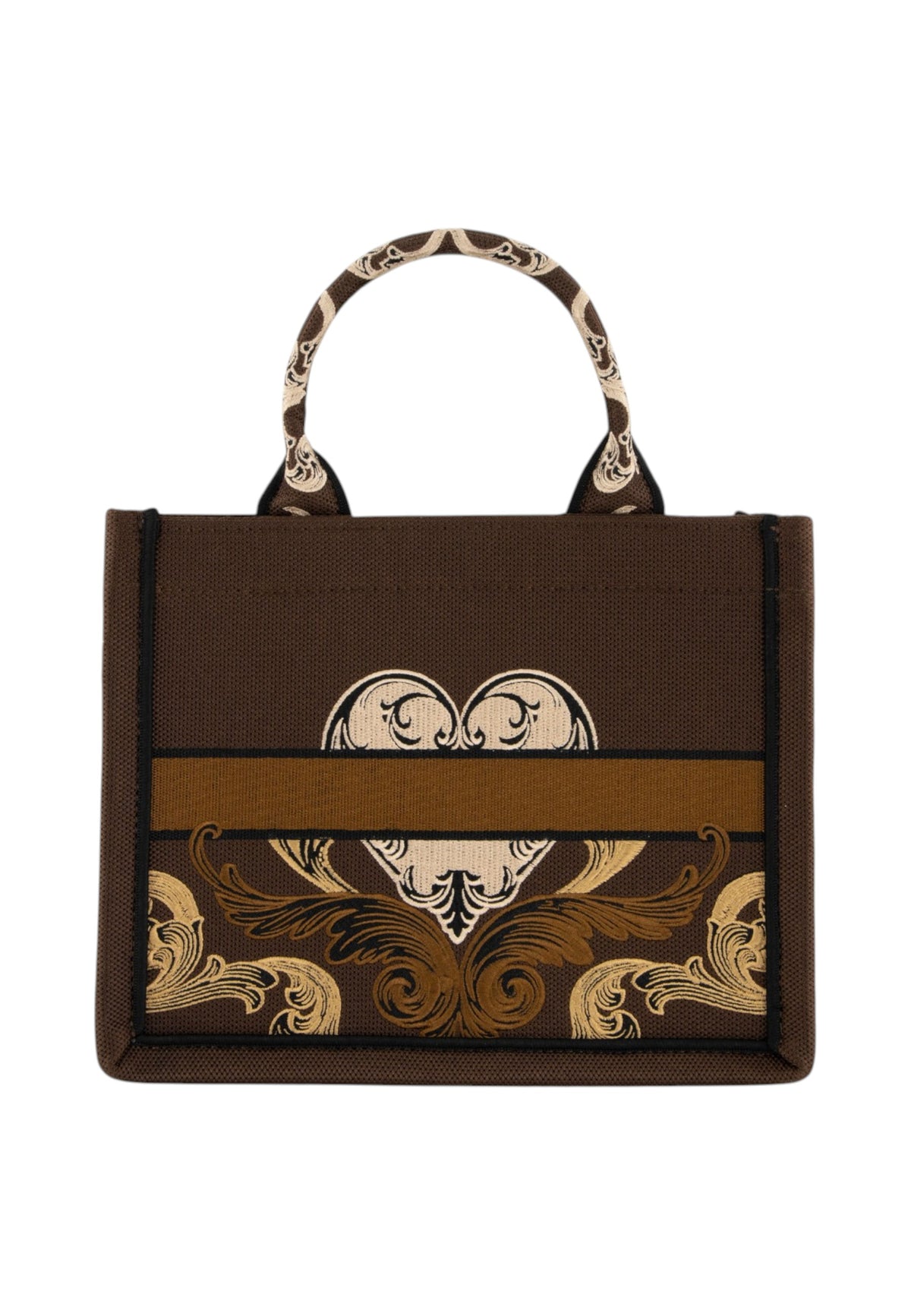 Borsa A Mano Donna Braccialini A Bauletto, Doppio con tracolla removibile e regolabile, Con pochette interna removibile, Stampa ramage con motivo ornamentale, Dimensioni: 26.5 x 13 x 21 Cm Queen B19281TY