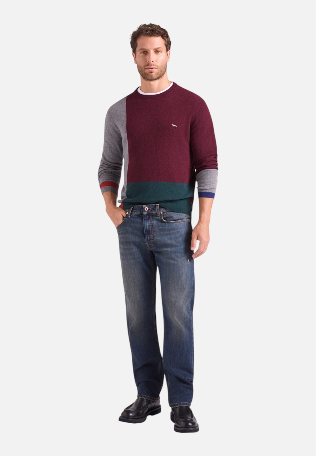 Maglione A Girocollo Uomo Harmont & Blaine Misto lana e cashmere, Design color block, Regular Fit, Finiture a costine, Logo Harmont & Blaine  HRR898030187