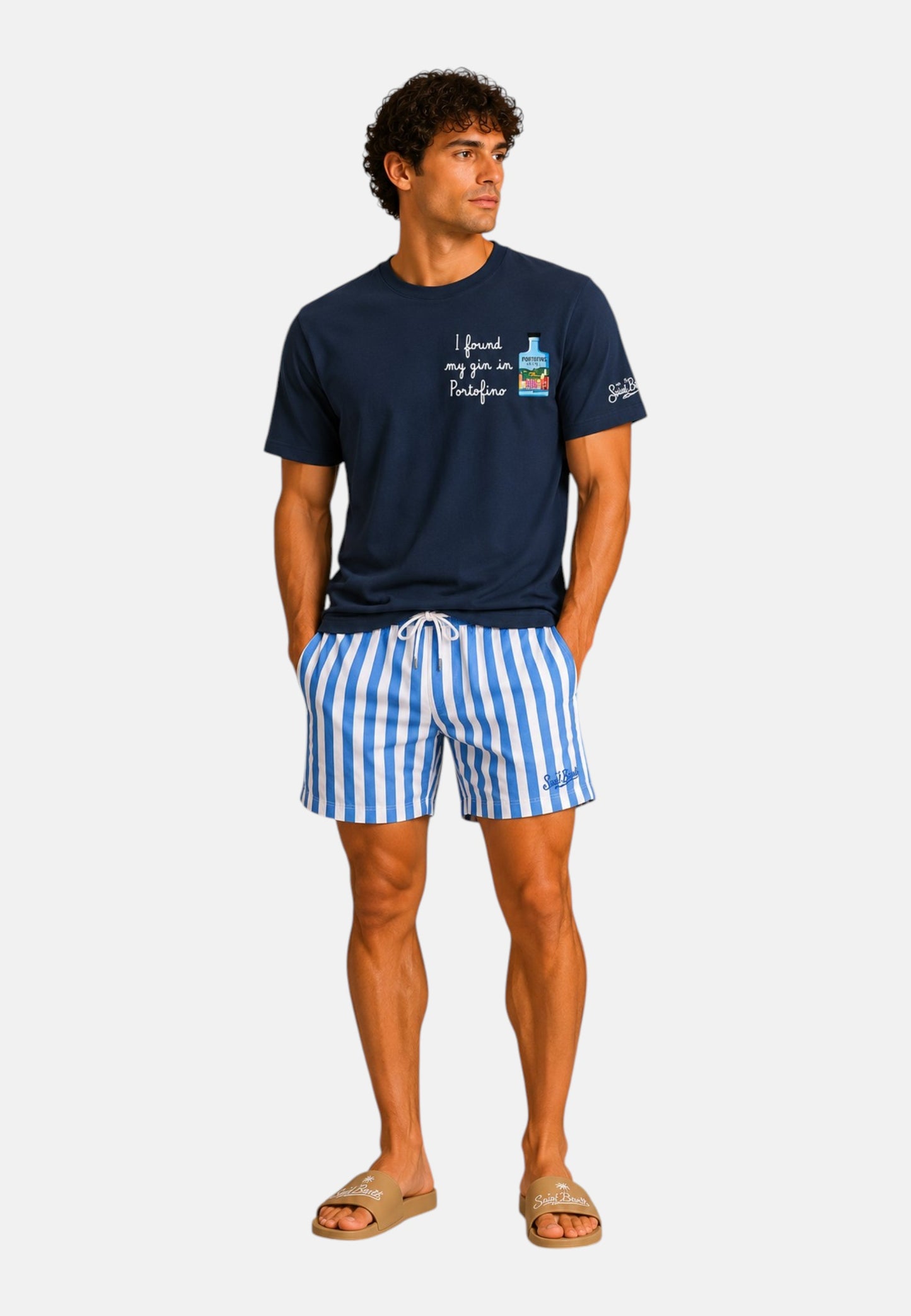 T-Shirt Manica Corta Uomo Mc2 Saint Barth Stampa E/O Ricamo Frontale Portofino Gin Hab Portofino POT0001