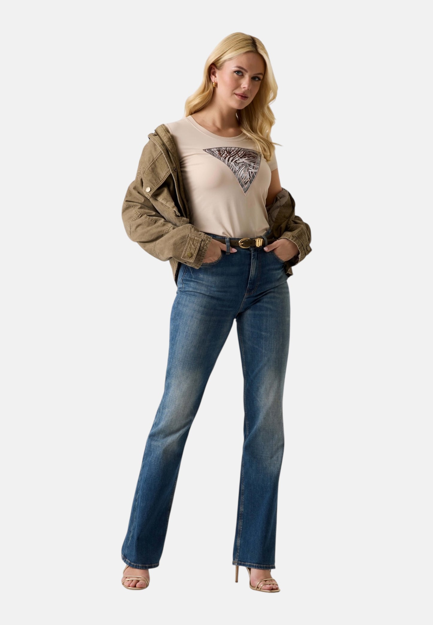 T-Shirt Manica Corta Donna Guess  Zebra Triangle W6GI19K3042