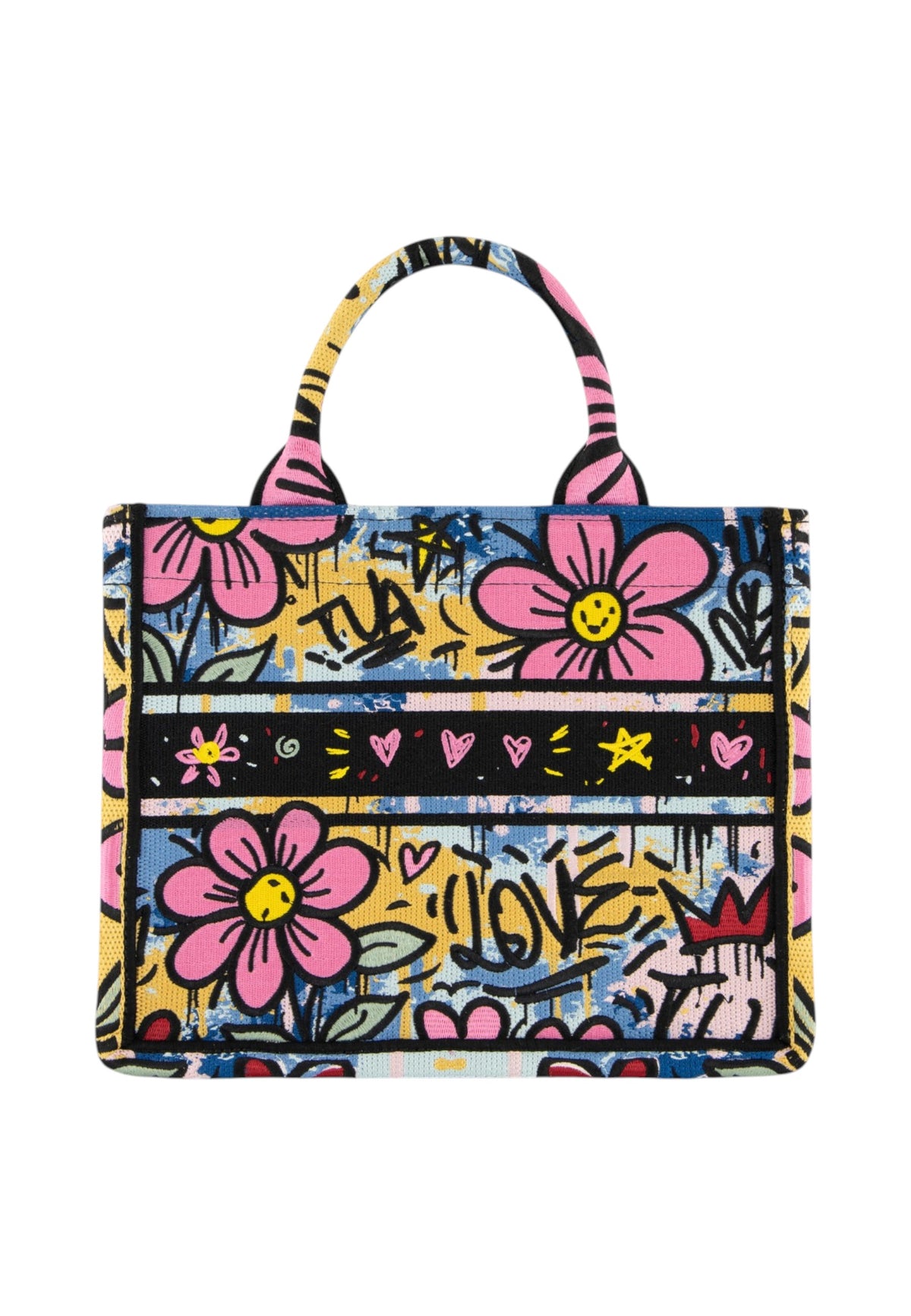 Borsa A Mano Donna Braccialini A Bauletto, Doppio con tracolla removibile e regolabile, Con pochette interna removibile, Stampa graffiti ispirata alla street art, Dimensioni: 26.5 x 13 x 21 Cm Queen B19281TY