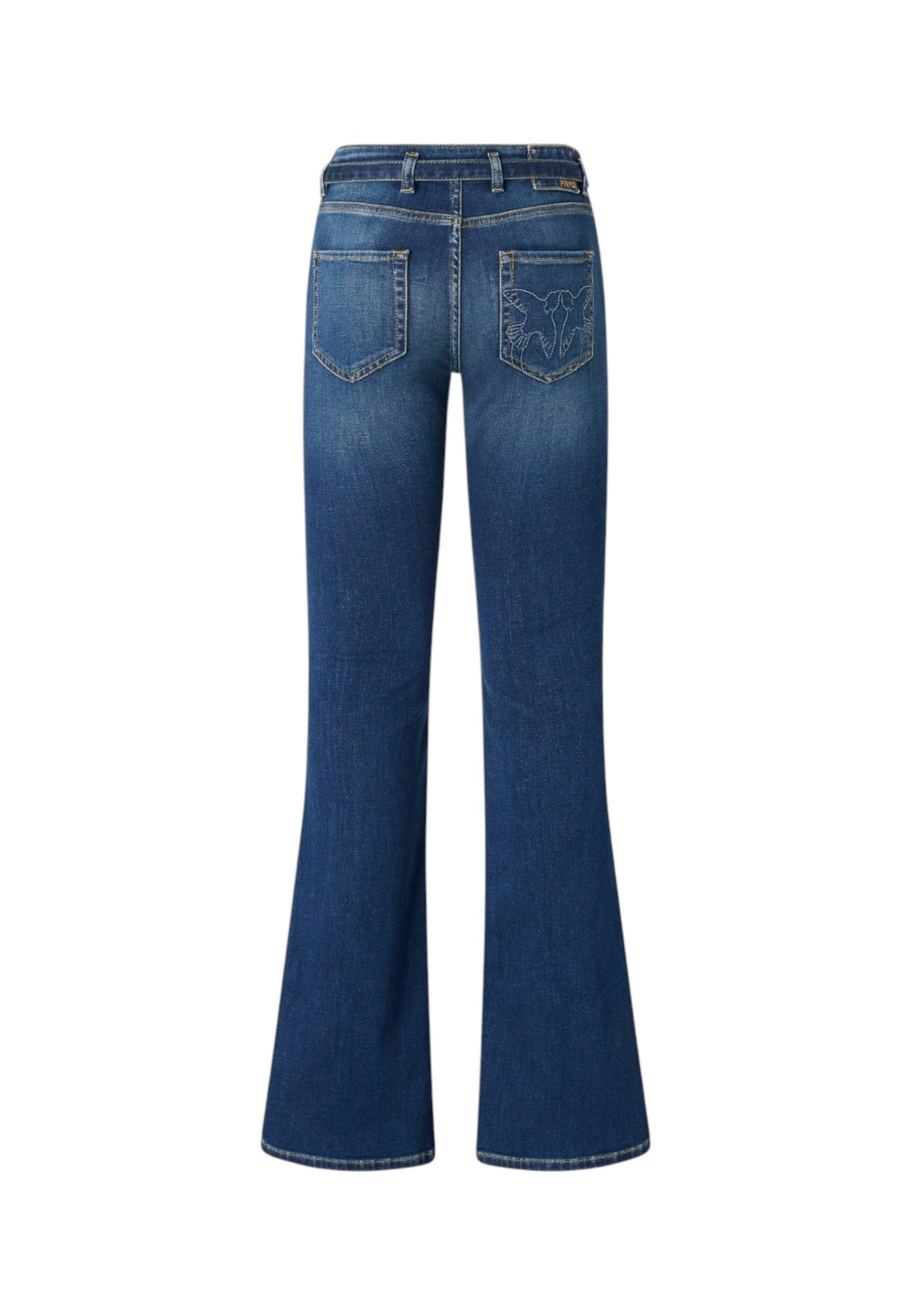 Jeans Flare Fit Donna Pinko Vestibilit� flare, gamba svasata dal ginocchio, design cinque tasche, denim stretch, cintura abbinata con fibbia Love Birds, ricamo sulla tasca posteriore Flora 100166A3FR