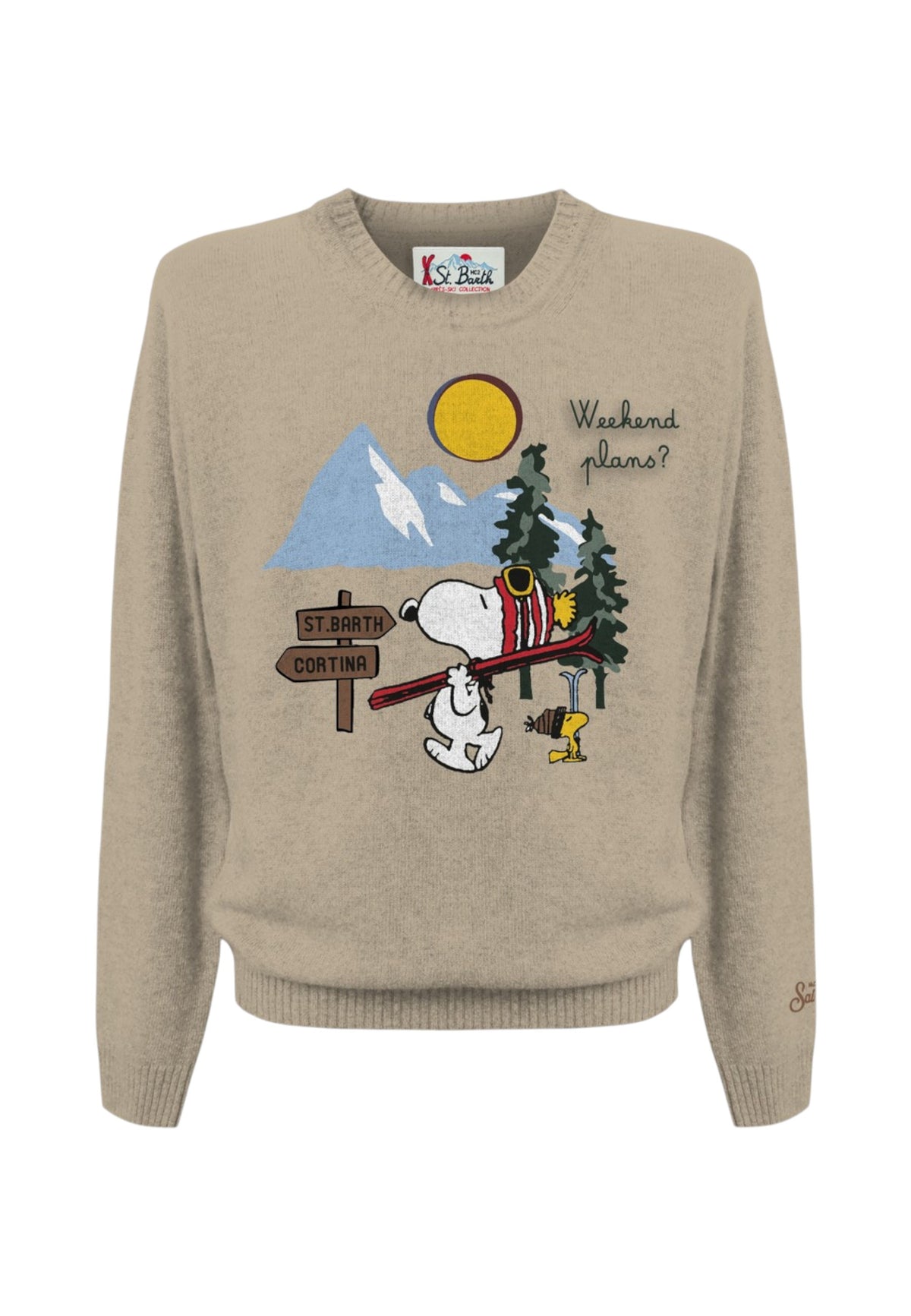 Maglione A Girocollo Uomo Mc2 Saint Barth Maniche Lunghe, Polsi E Fondo A Coste, Snoopy Davanti A Un Paesaggio Di Montagna Heron C HER0011-PEANUTS-WE-PLANS