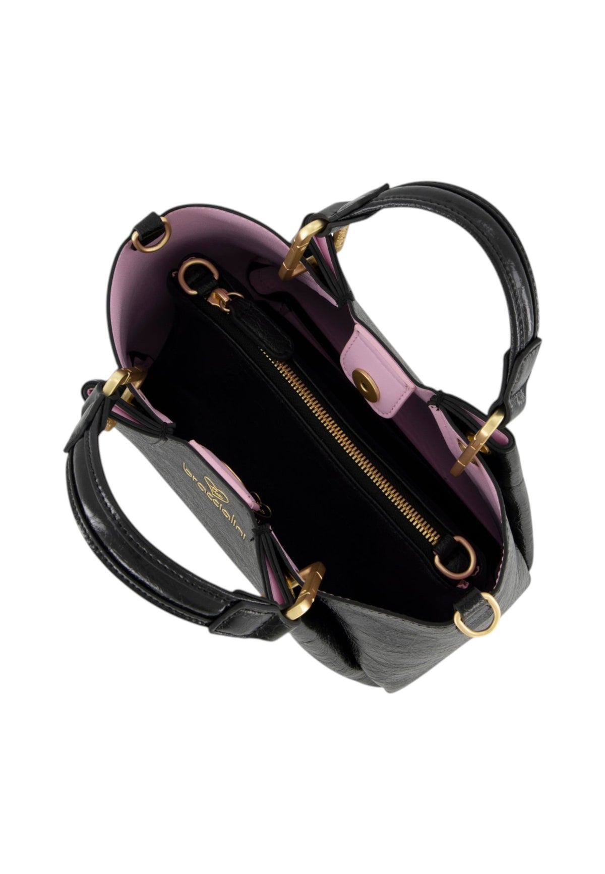 Borsa A Mano Donna Braccialini A Bauletto, Doppio con tracolla removibile e regolabile, Chiusura con clip, Con pochette interna removibile, Finitura lucida effetto spiegazzato, Dimensioni: 25 x 10.5 x 18 Cm Amy B19190YY