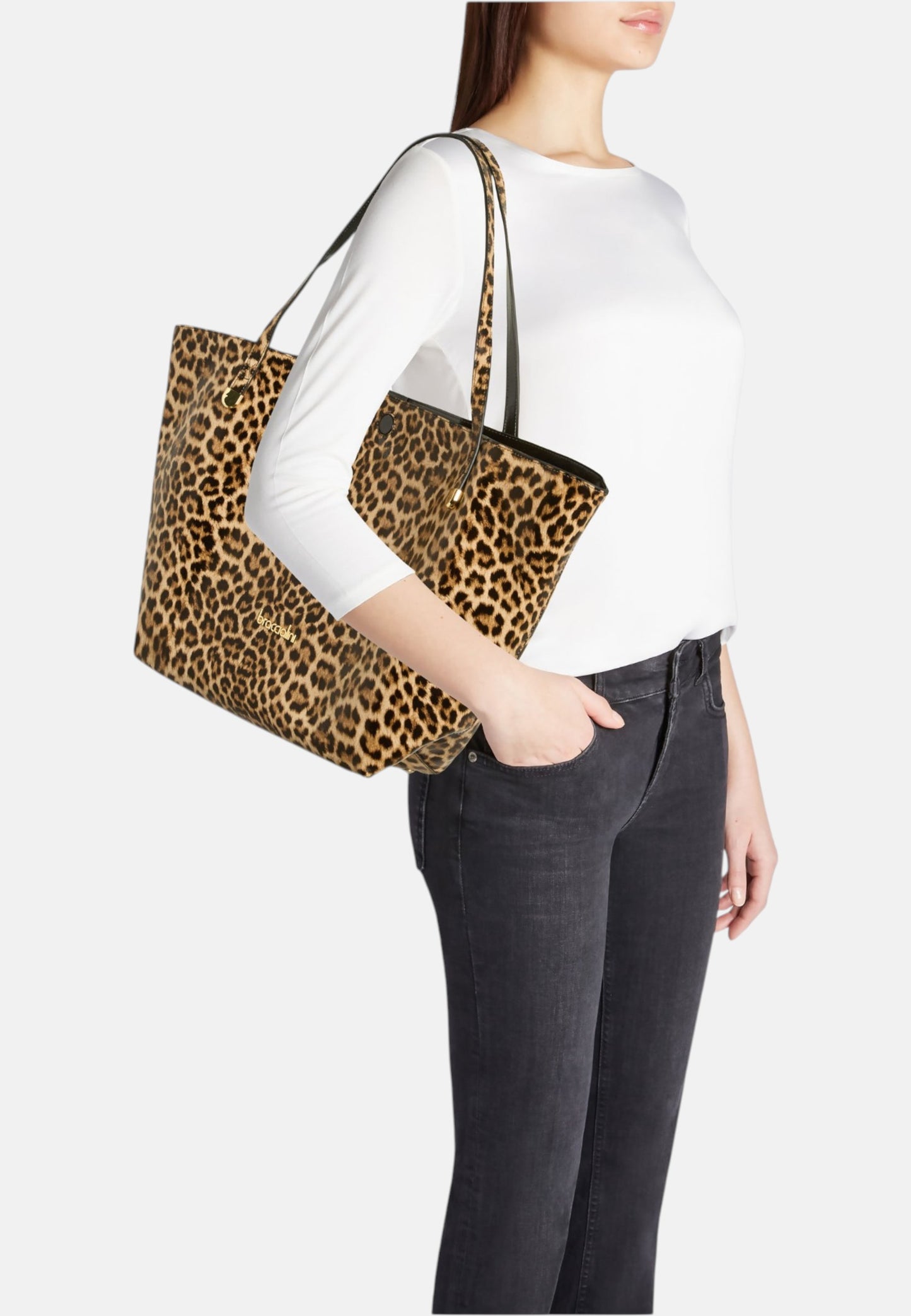 Borsa A Spalla Donna Braccialini Shopping In Pelle Con Stampa Leopard Ariel B19031PP