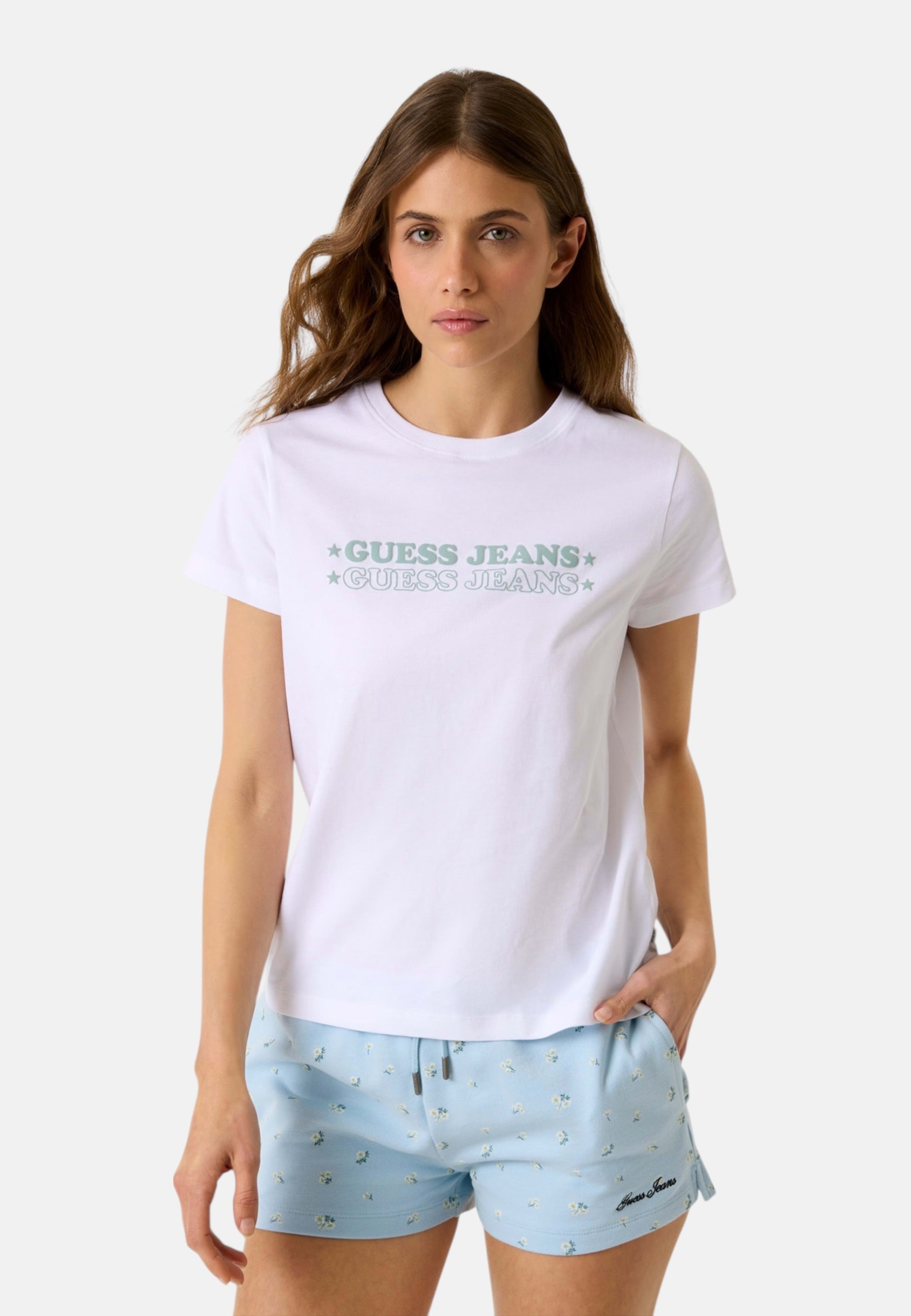T-Shirt Manica Corta Donna Guess Crop Gj Print Star W6GIC5K8HM0