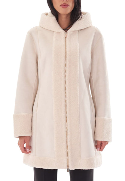 Cappotto  Donna White Wise Montone Con Zip E Cappuccio  WW18200