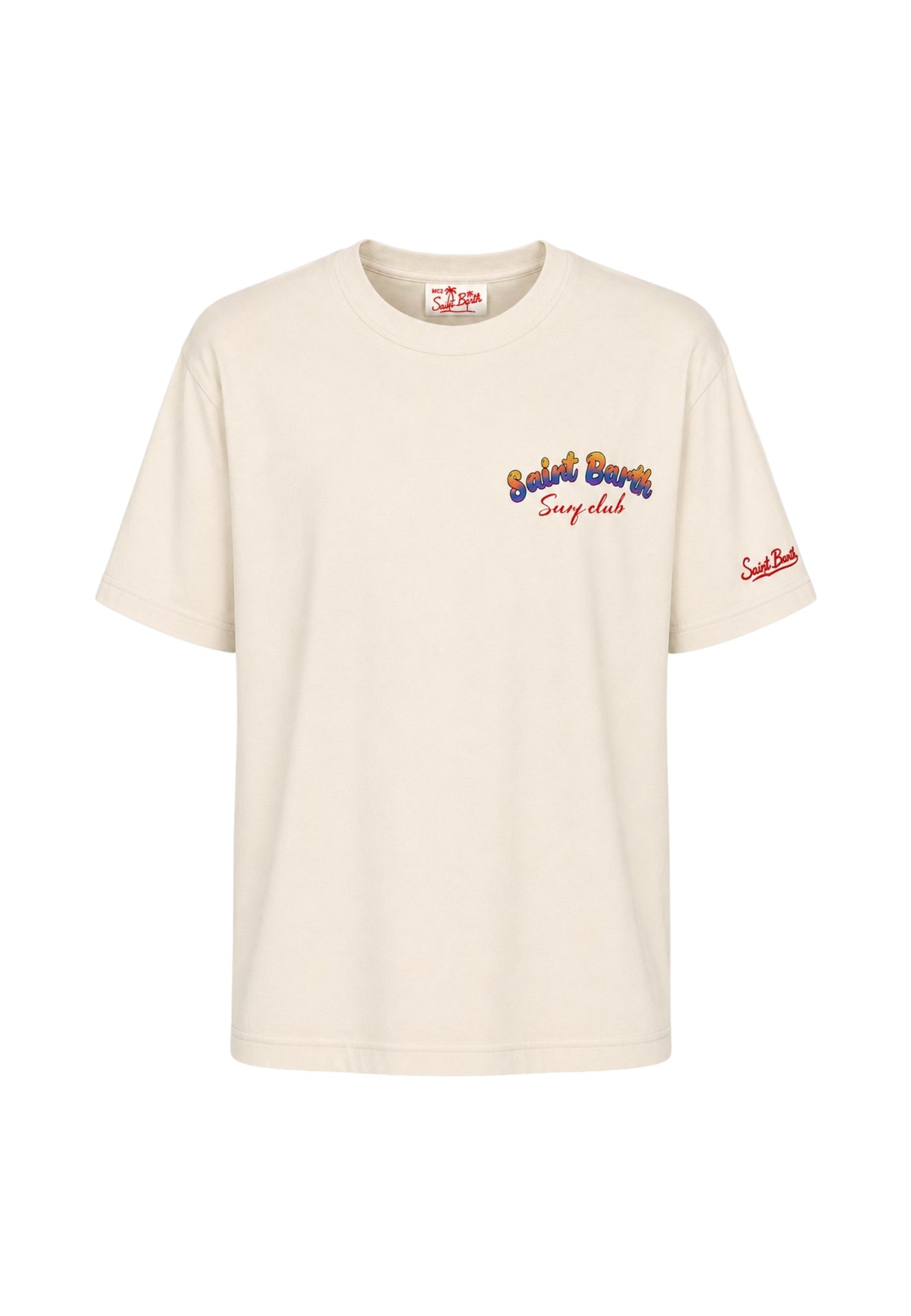 T-Shirt Manica Corta Uomo Mc2 Saint Barth Stampa/Ricamo Fronte E Retro Snoopy Waves Portland PRL0002