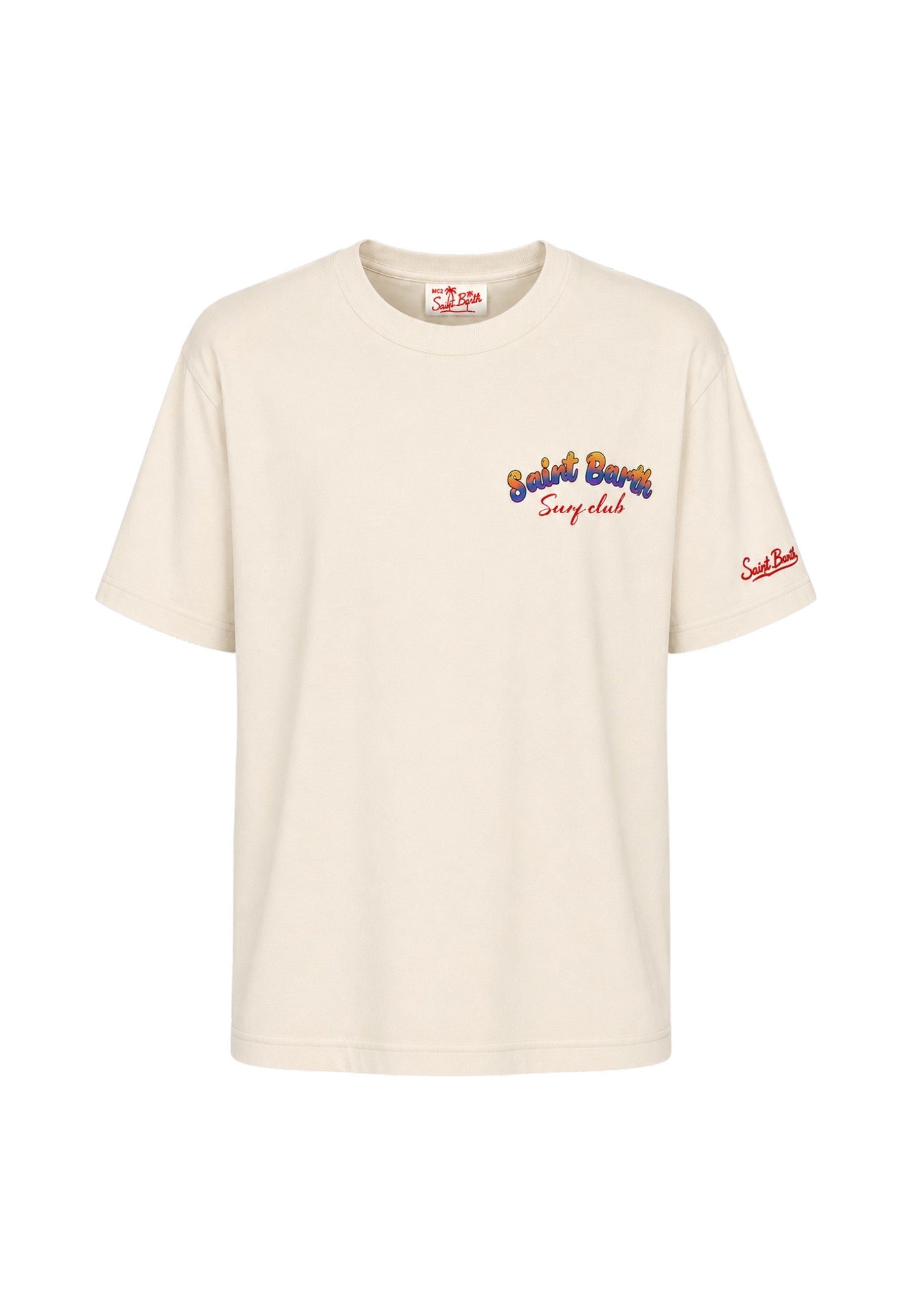 T-Shirt Manica Corta Uomo Mc2 Saint Barth Stampa/Ricamo Fronte E Retro Snoopy Waves Portland PRL0002