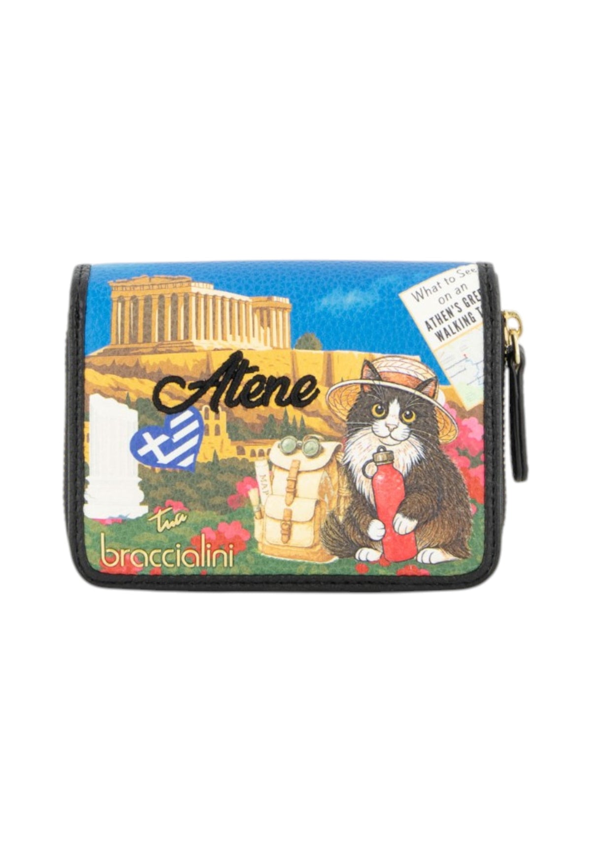 Portafoglio Con Zip Donna Braccialini Piccolo, Chiusura con zip, Stampa Cartoline dedicata a Atene, Dimensioni: 14 x 3.5 x 10 Cm Cartoline Atene B19173CA