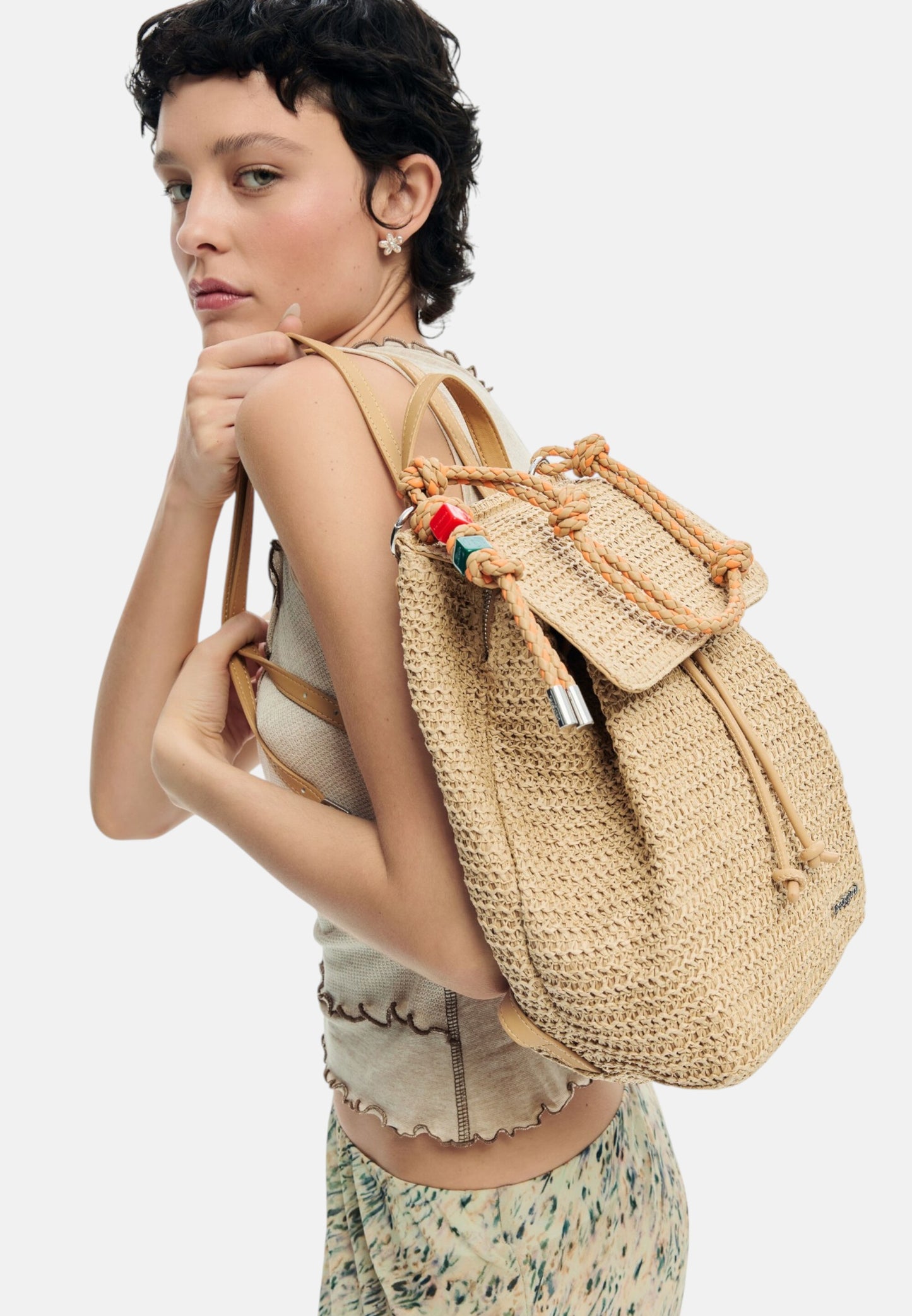 Zaino  Donna Desigual Con Patta Half Logo Raffia Luena Mini 26SAKO01