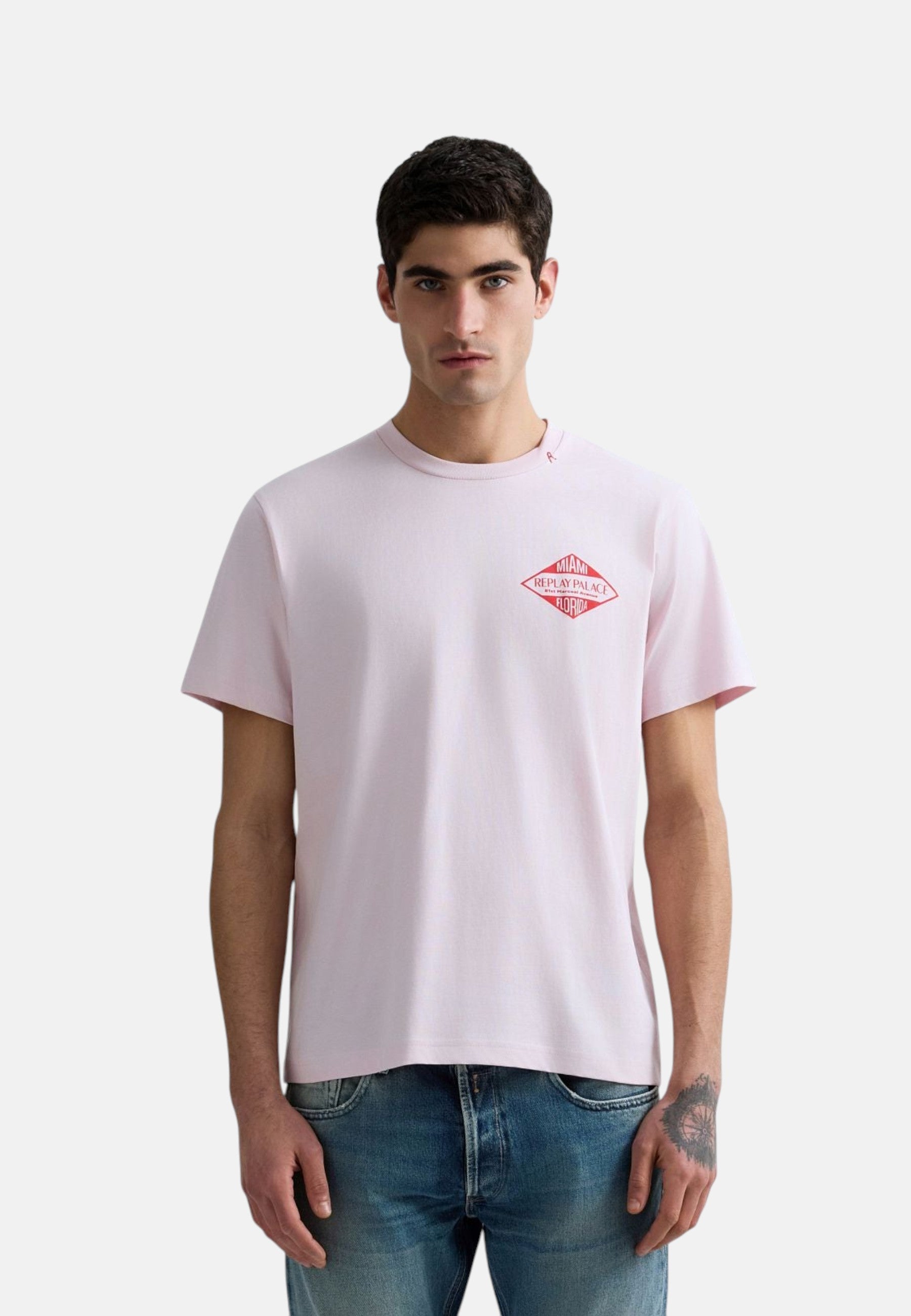 T-Shirt Manica Corta Uomo Replay In Jersey Con Stampa Miami  M3344 .000.2660