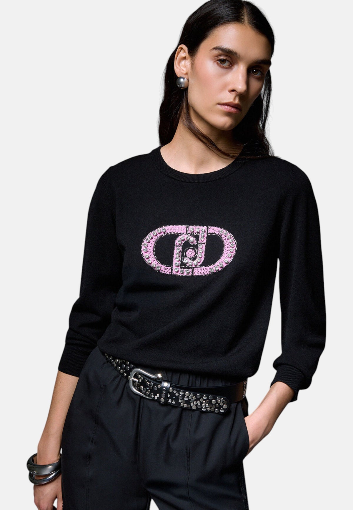 Maglione A Girocollo Donna Liu Jo Con Logo Gioiello LJ In Strass  TF6261MS63L