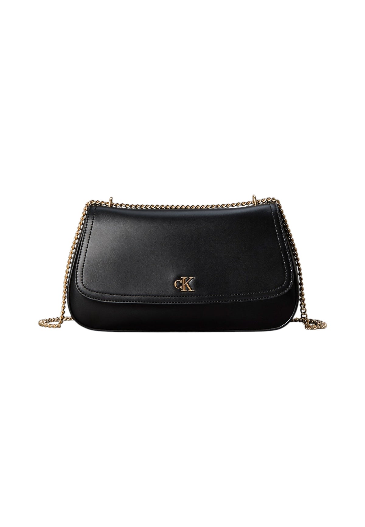 Borsa A Spalla Donna Calvin klein Ecopelle Liscia, Patta Frontale, Chiusura Magnetica, Tracolla A Catena, Monogramma CK In Metallo, Finiture Metalliche Dorate Ck LV04F3171G