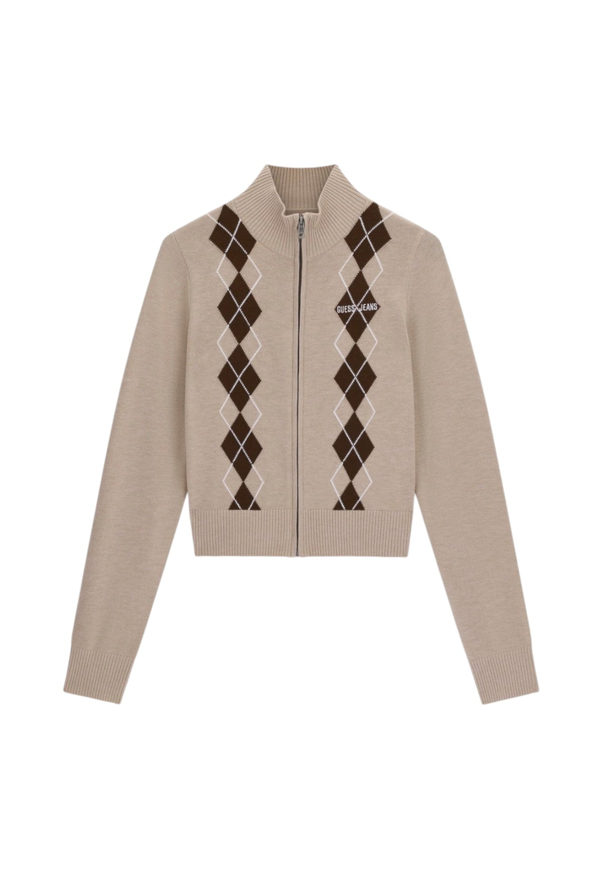 Cardigan  Donna Guess Collo lupetto, Zip intera, Motivo argyle Gj W6BR10Z1253