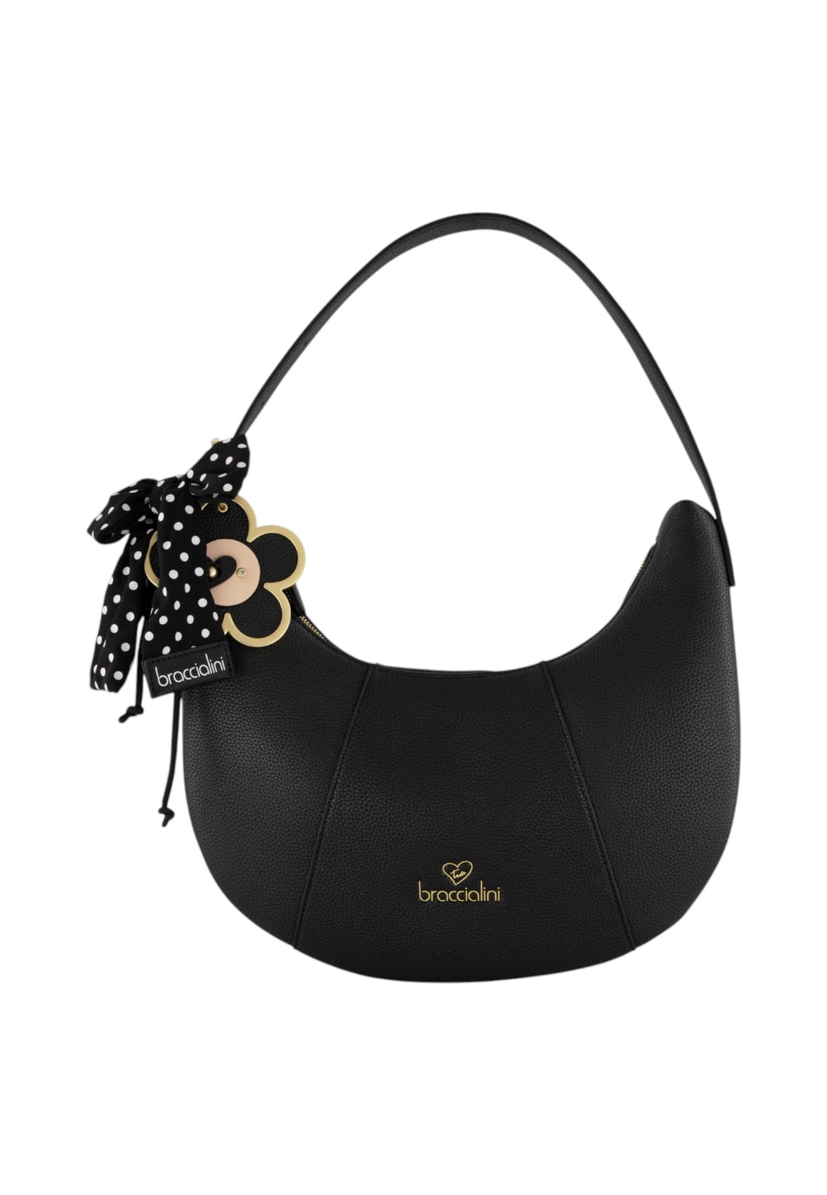 Borsa A Spalla Donna Braccialini Hobo, Singolo, Chiusura con zip, Una tasca interna portacellulare, Charm removibile con margherita e fiocco a pois, Dimensioni: 32.5 x 7 x 29 Cm Beth B19227YY