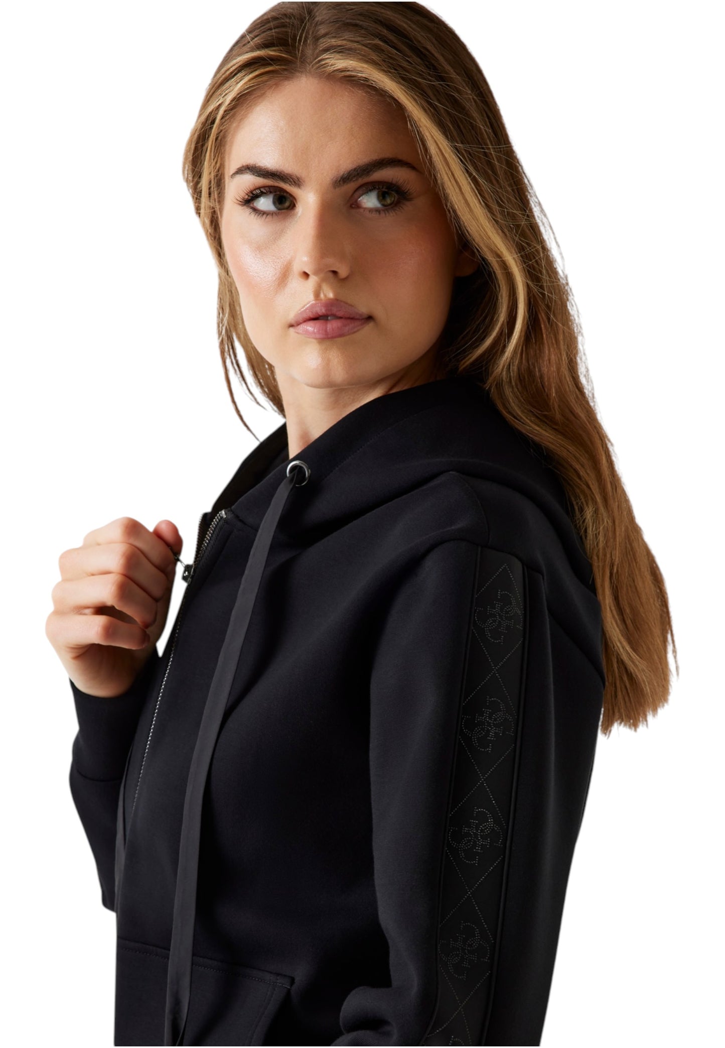 Felpa Con Zip Donna Guess Con Cappuccio New Hooded Scuba W5YQ05KBYE2