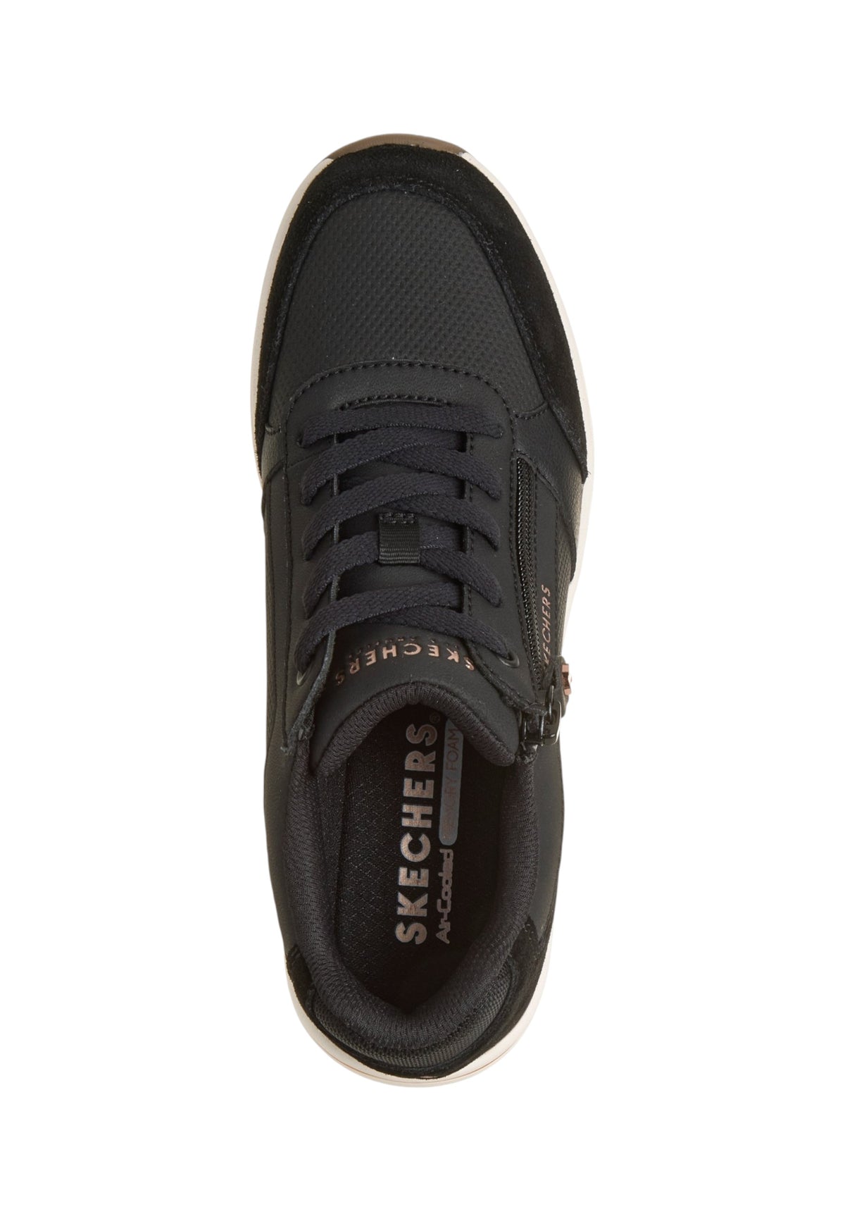 Sneakers Basse Donna Skechers Air-Cooled Memory Foam, Zeppa nascosta Wedge Fit, Cerniera laterale, Inserti in pelle scamosciata Billion Flex - Luxe Up 190370